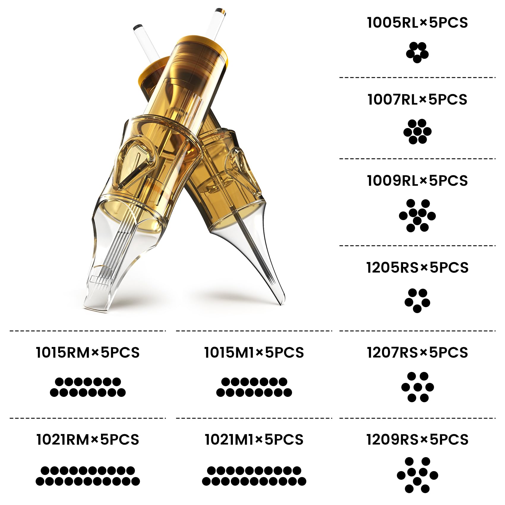 Ackbun 50Pcs Assorted Tattoo Needles Set – Mixed Sizes for Precision & Safe Sterilization