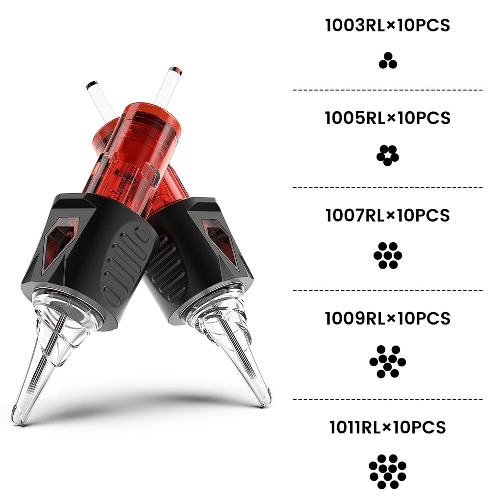 Ackbun 50 Mixed Finger Ledge Tattoo Cartridges – 3RL/5RL/7RL/9RL/11RL + RS/RM/M1 with Anti-Backflow Membrane