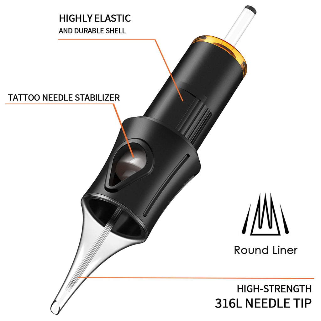 Ackbun 50 Pcs 1207RL Tattoo Cartridge Needles – Durable, Sterilized, Universal Rotary Pen Compatibility