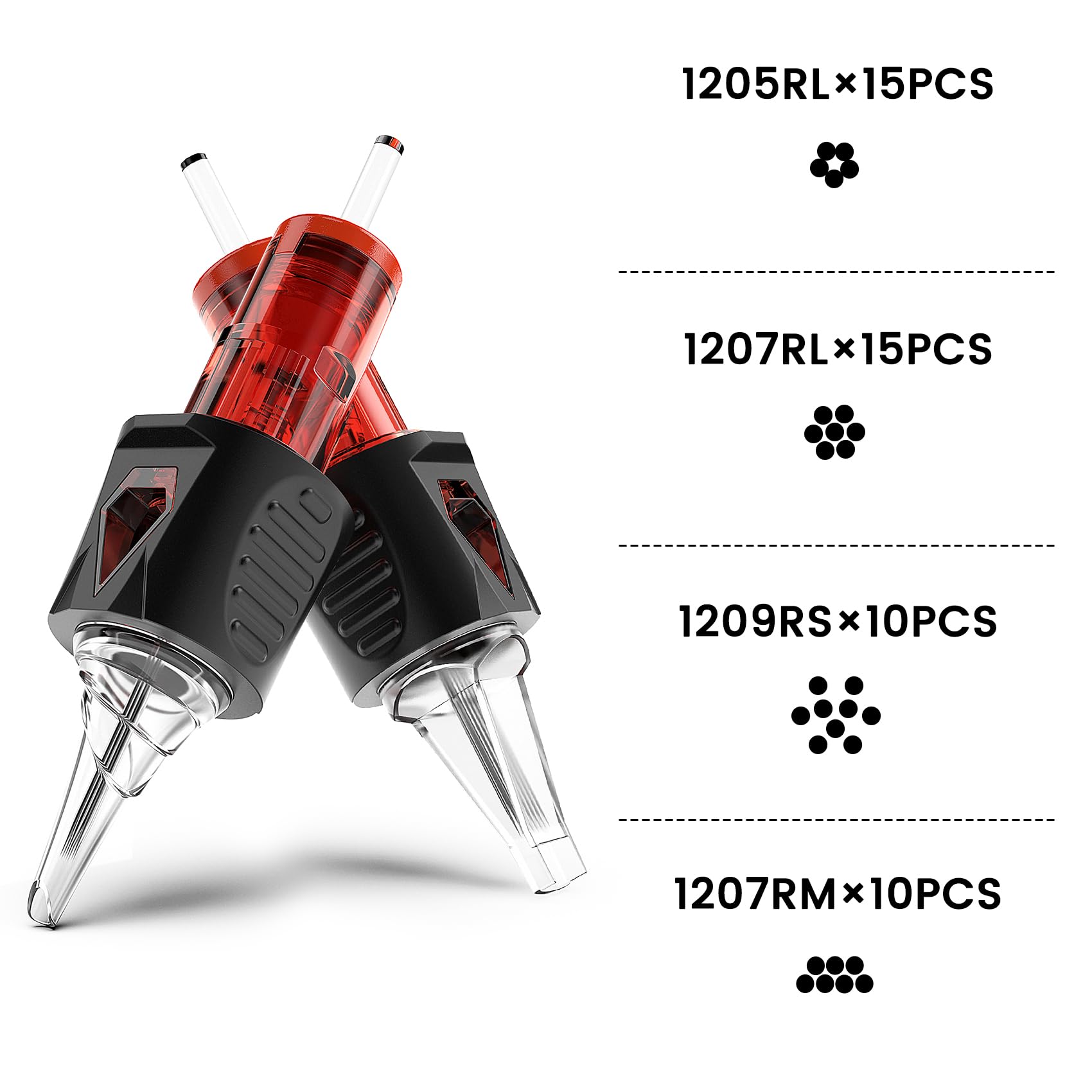 Ackbun 50-Pack Mixed Size Tattoo Needles — Finger Ledge Cartridges (1205RL/1207RL/1209RS/1207RM)