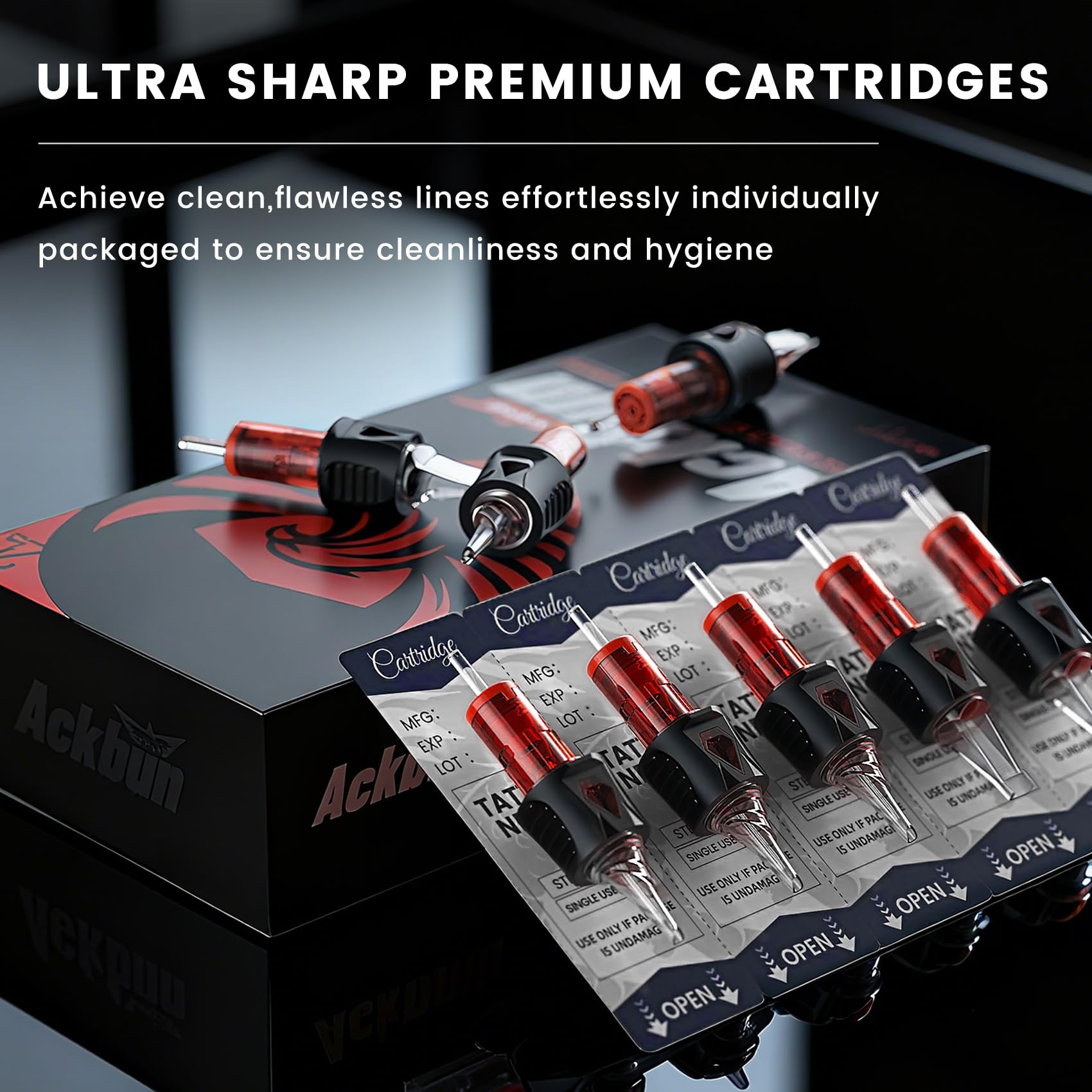 Ackbun 50 Pack Finger-Ledge Tattoo Cartridges – 1003RL–1011RL with Anti-Backflow Membrane