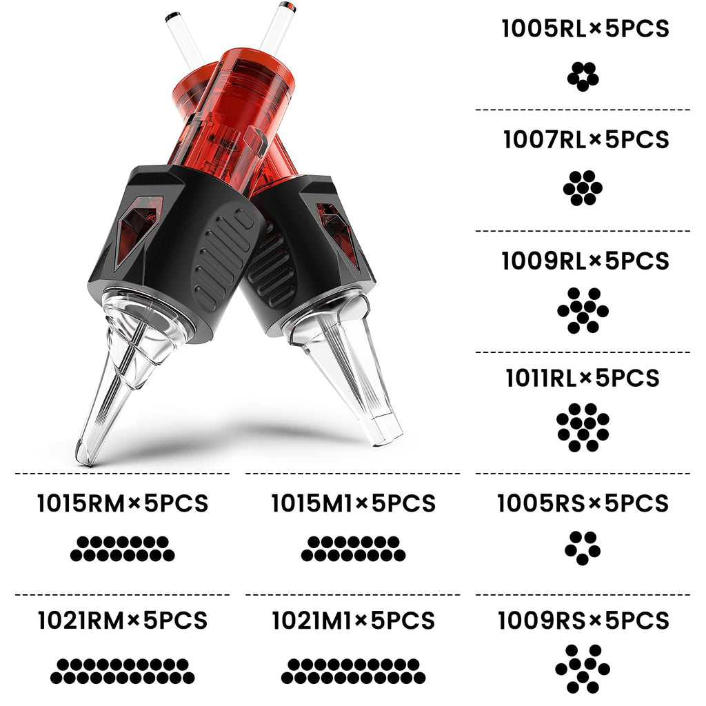 Ackbun 50 Pack Finger-Ledge Tattoo Cartridges – 1003RL–1011RL with Anti-Backflow Membrane