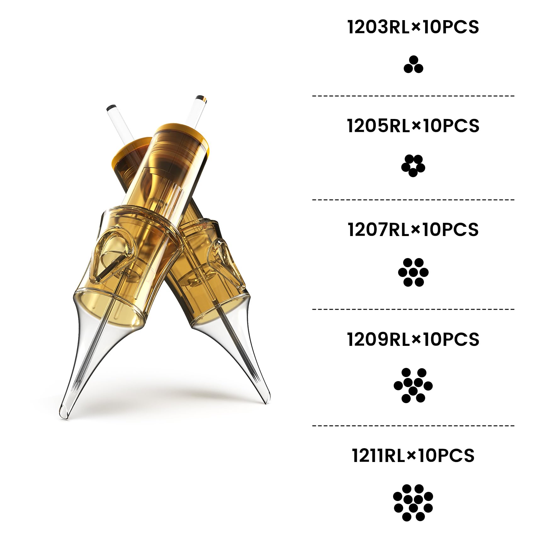 Ackbun 50Pcs 12RL Assorted Tattoo Needles – 3RL/5RL/7RL/9RL/11RL, Sterilized Cartridges