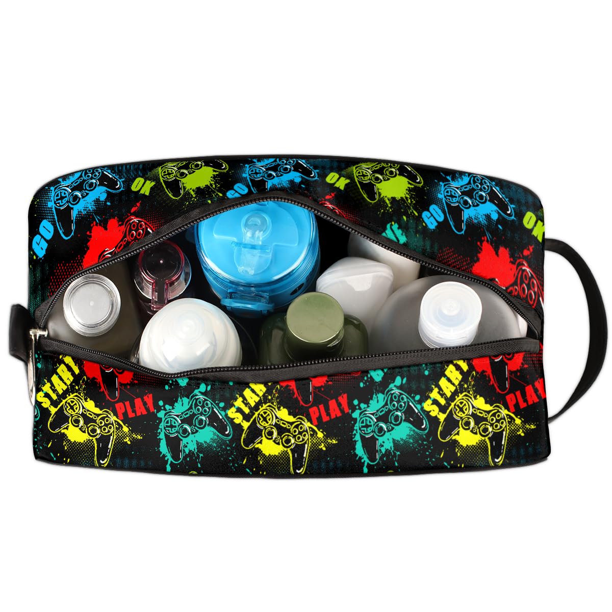 Ackutea Kids Travel Toiletry Bag – Waterproof Hanging Case with Game Controller Design