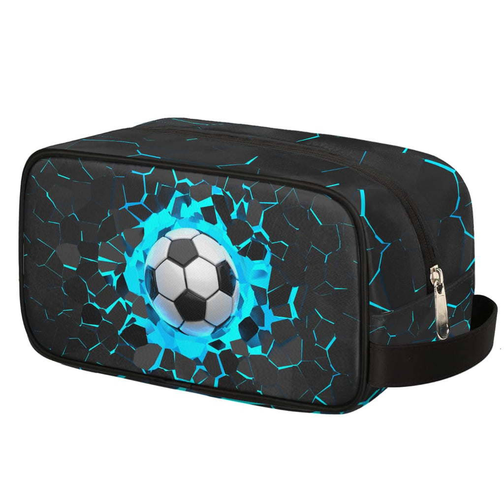 Ackutea Kids Travel Toiletry Bag – Blue 3D Soccer Ball, Waterproof & Hanging