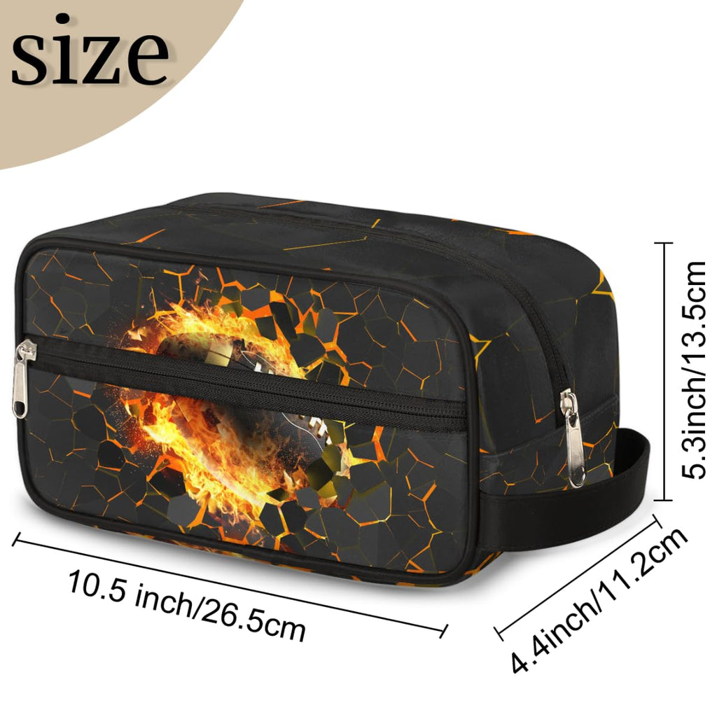 Ackutea Kids Travel Toiletry Bag – Yellow Fire Football, Waterproof Hanging Cosmetic Bag for Boys