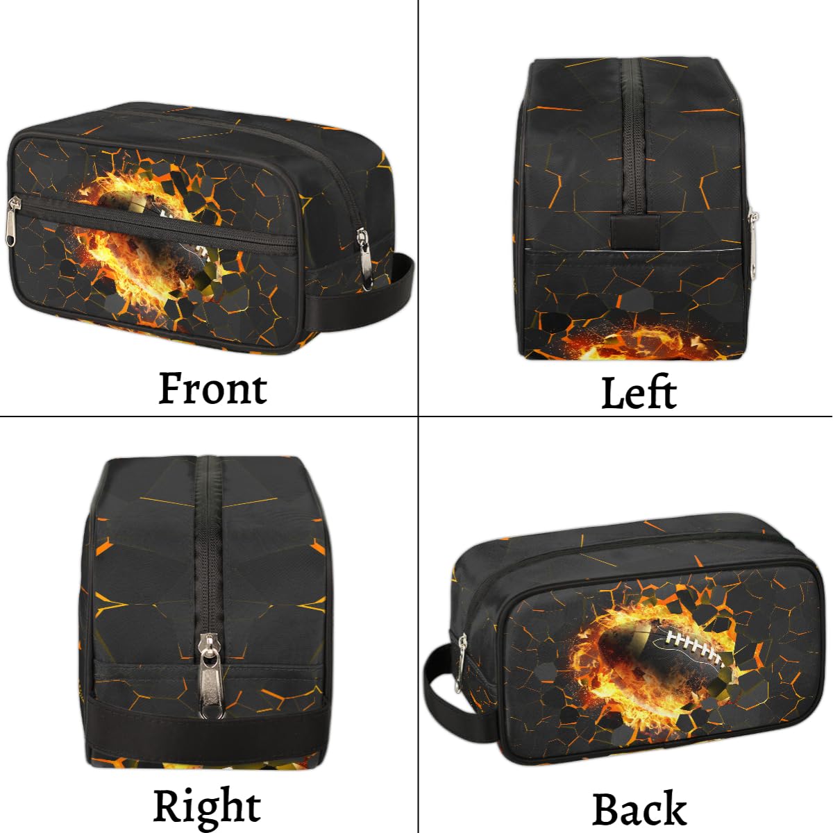 Ackutea Kids Travel Toiletry Bag – Yellow Fire Football, Waterproof Hanging Cosmetic Bag for Boys