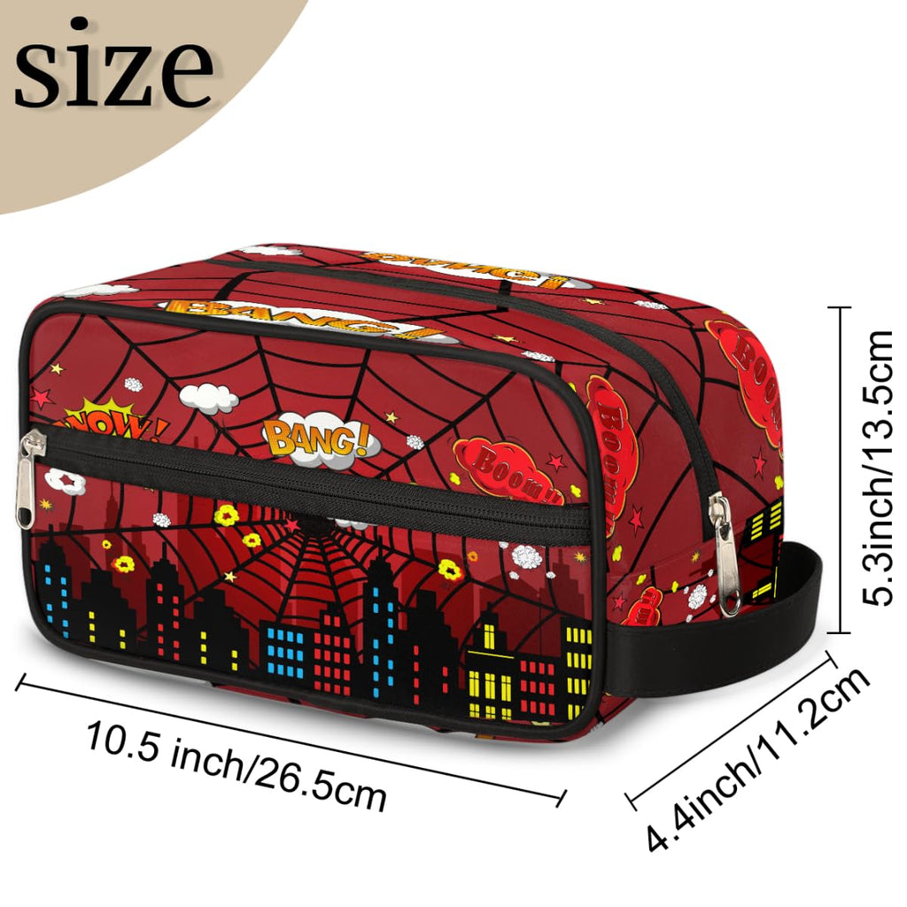 Ackutea Kids Travel Toiletry Bag - Red Spider Web, Waterproof Hanging Case for Boys