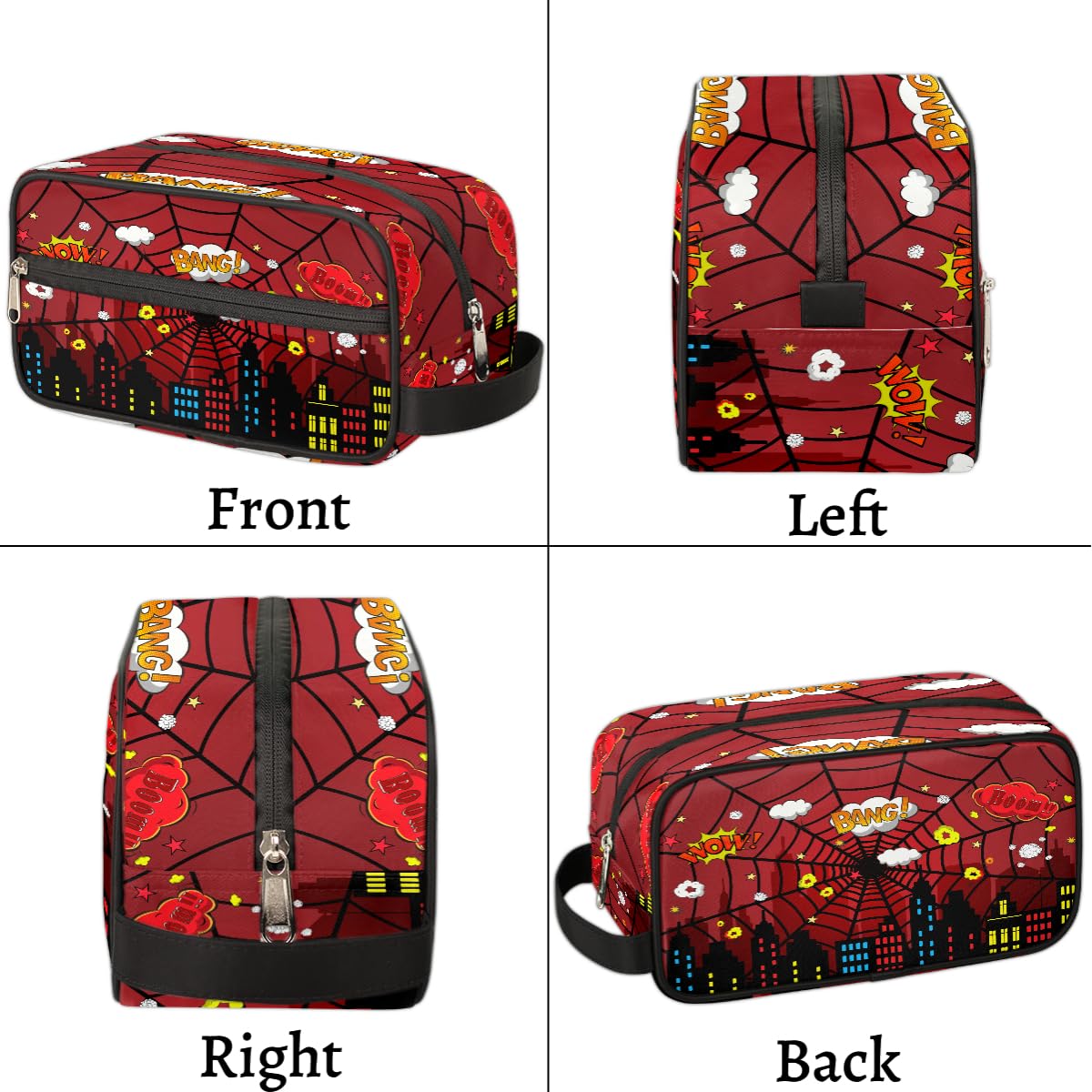 Ackutea Kids Travel Toiletry Bag - Red Spider Web, Waterproof Hanging Case for Boys