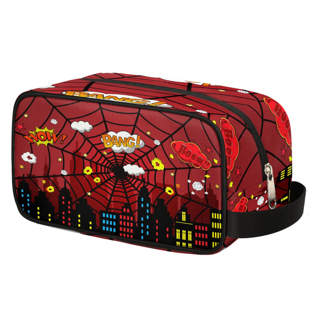 Ackutea Kids Travel Toiletry Bag - Red Spider Web, Waterproof Hanging Case for Boys