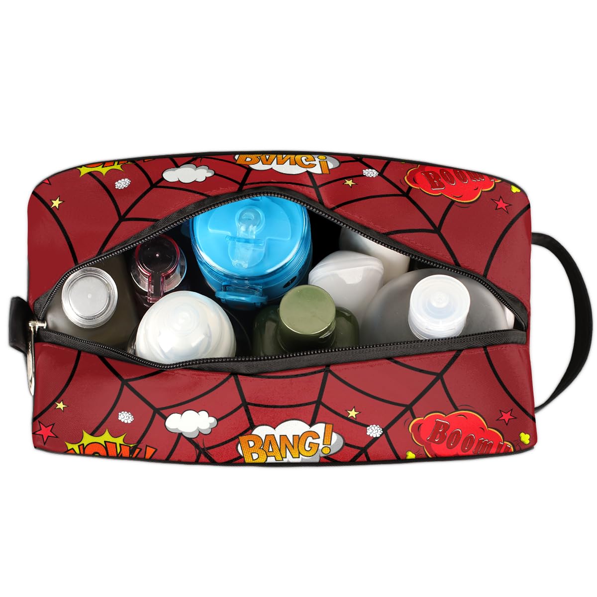 Ackutea Kids Travel Toiletry Bag - Red Spider Web, Waterproof Hanging Case for Boys