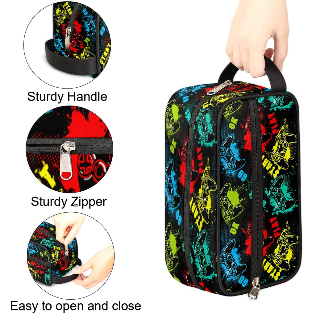 Ackutea Kids Travel Toiletry Bag – Waterproof Hanging Case with Game Controller Design
