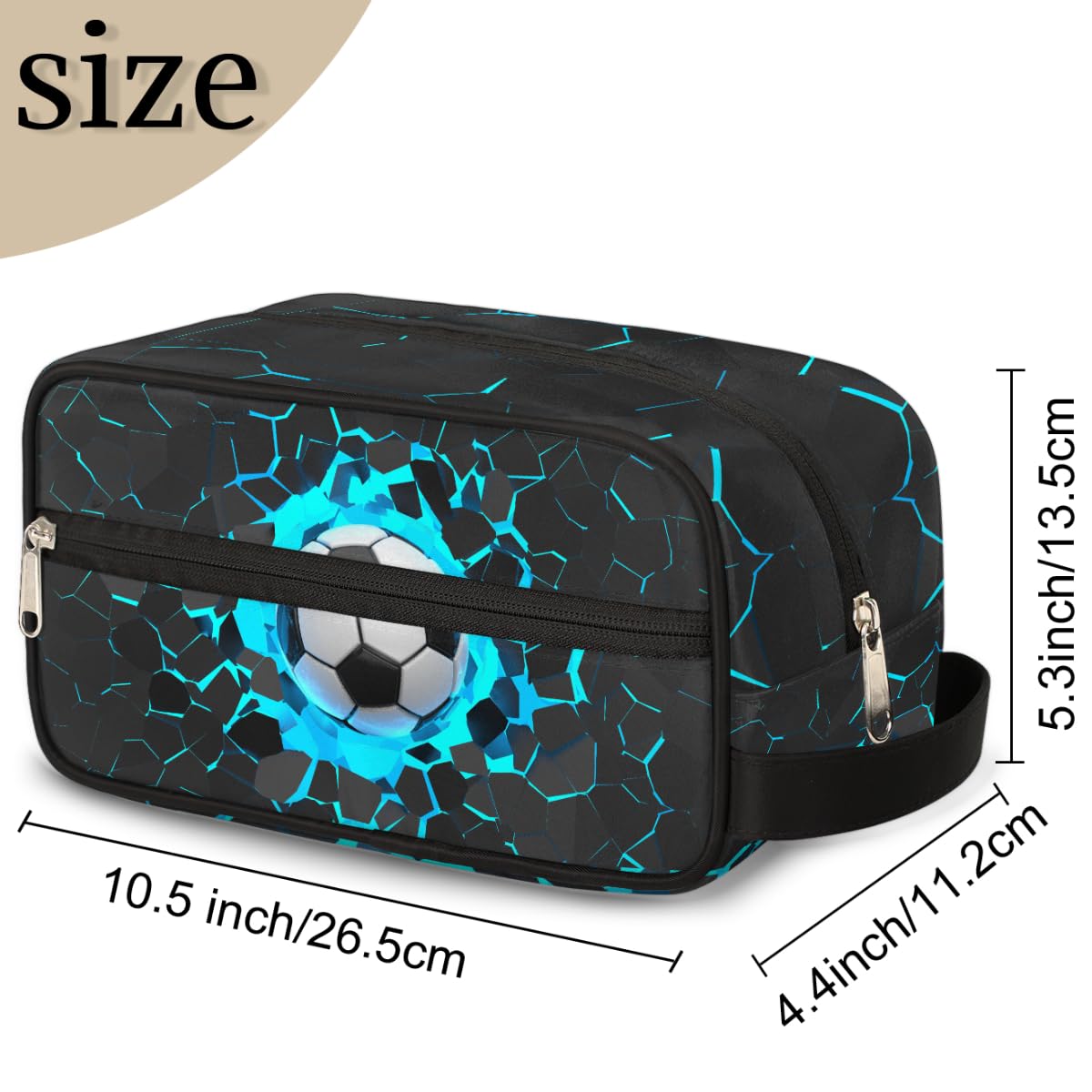 Ackutea Kids Travel Toiletry Bag – Blue 3D Soccer Ball, Waterproof & Hanging