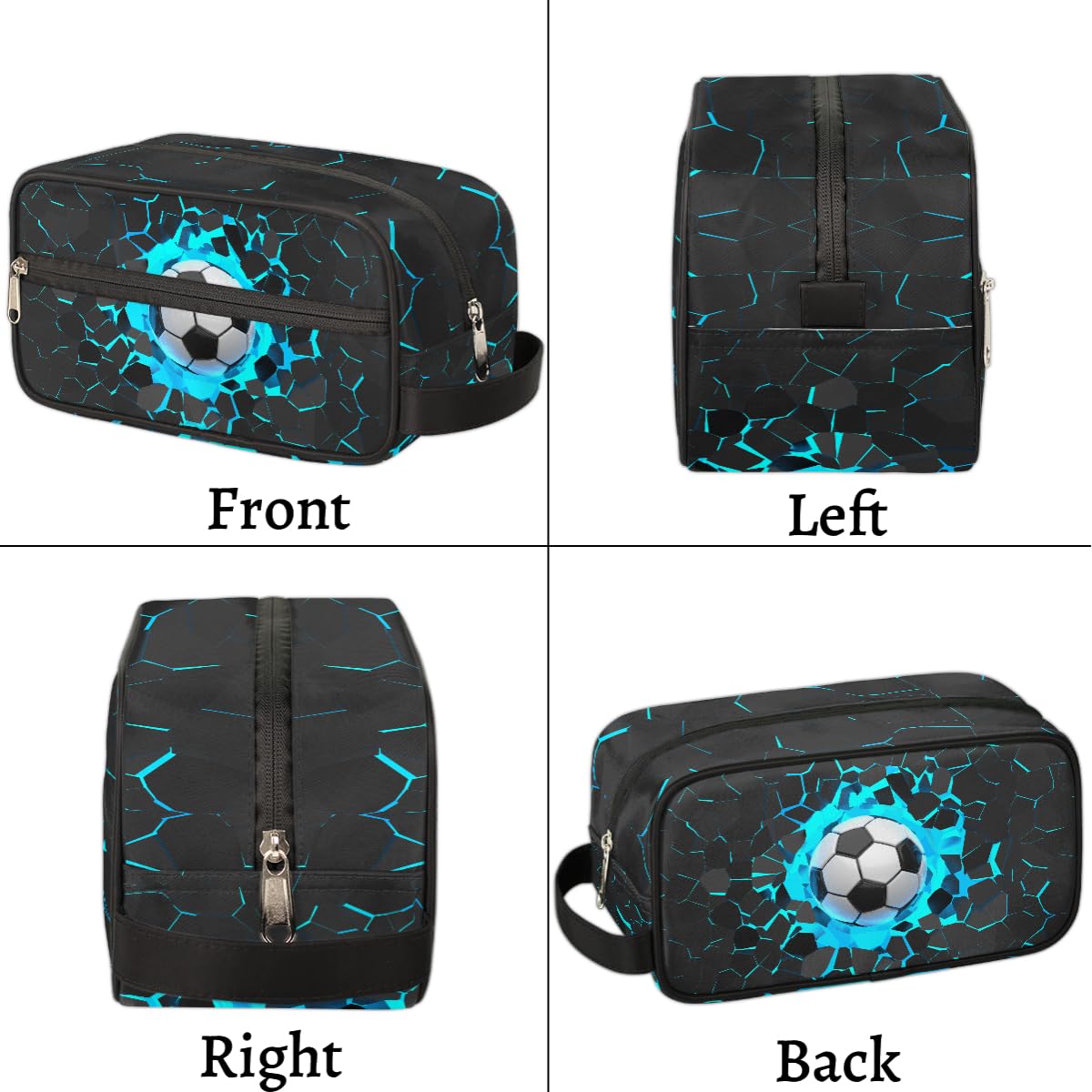 Ackutea Kids Travel Toiletry Bag – Blue 3D Soccer Ball, Waterproof & Hanging