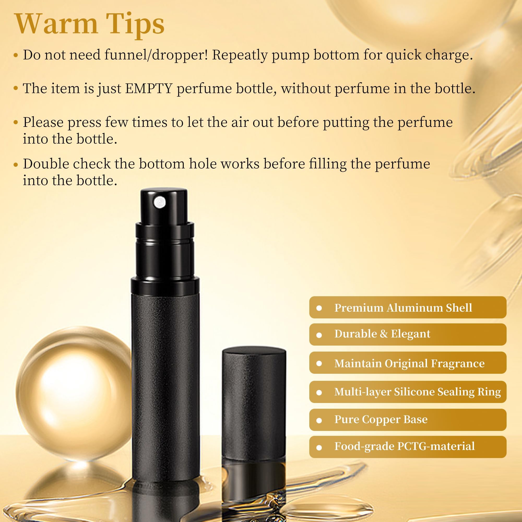 ACMYCH 2-Pack Travel Perfume Atomizers - 5ml Bottom-Filling, Black & Gray