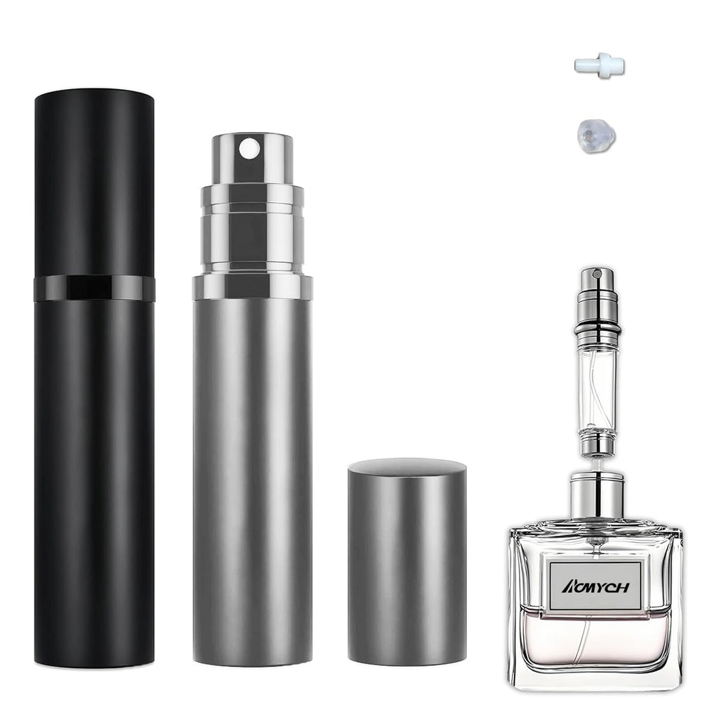 ACMYCH 2-Pack Travel Perfume Atomizers - 5ml Bottom-Filling, Black & Gray