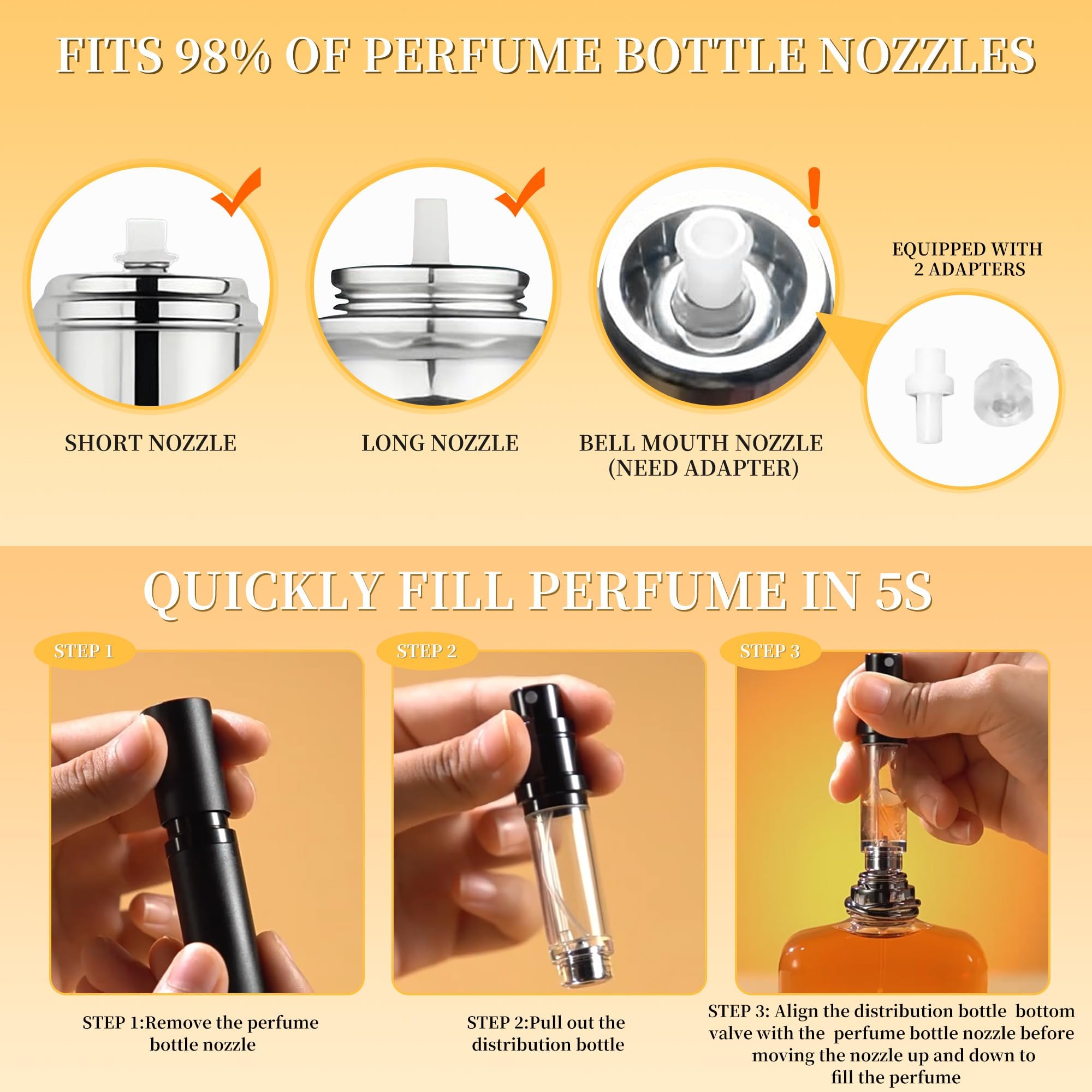 ACMYCH 2-Pack Travel Perfume Atomizers - 5ml Bottom-Filling, Black & Gray