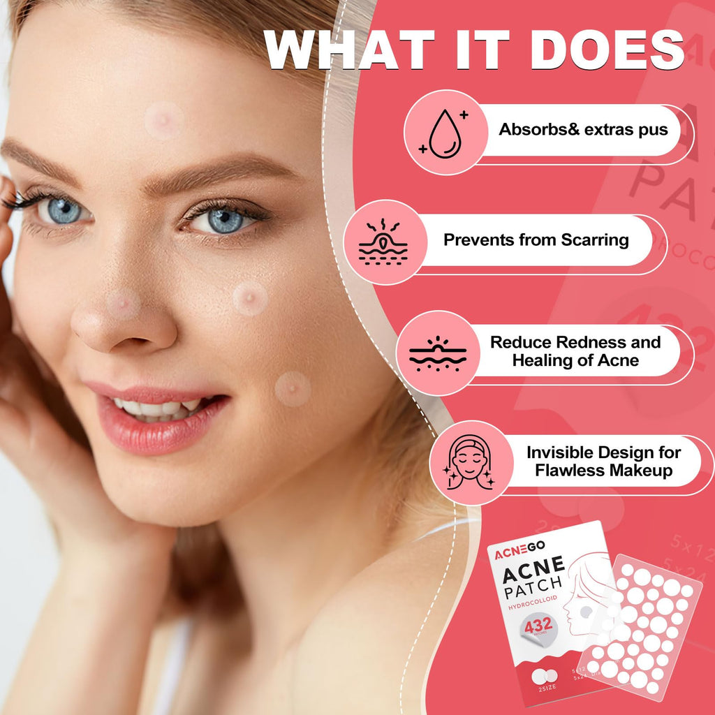 AcneGo 432 Counts Pimple Patches – Invisible Hydrocolloid Patches for All Skin Types