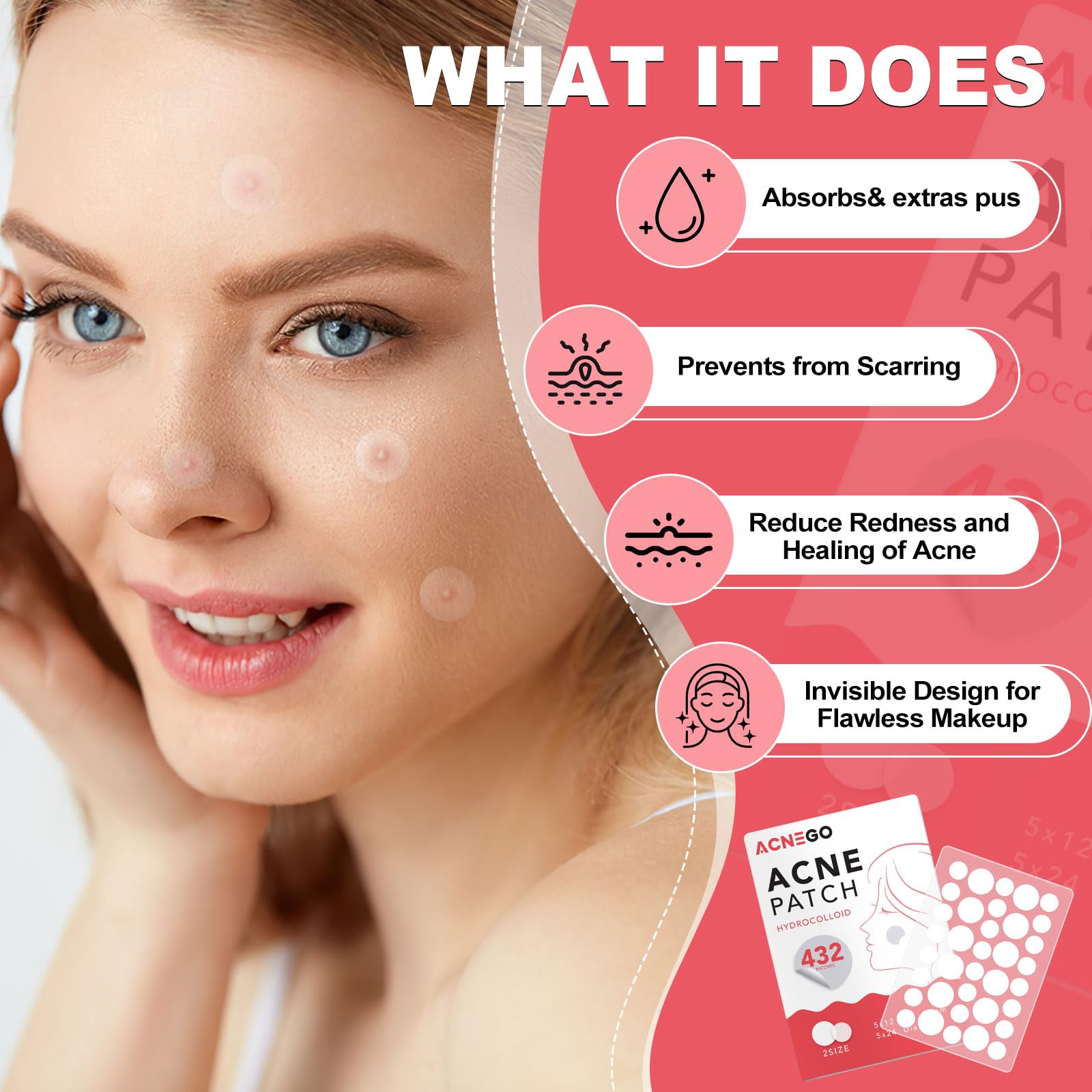 AcneGo 432 Counts Pimple Patches – Invisible Hydrocolloid Patches for All Skin Types