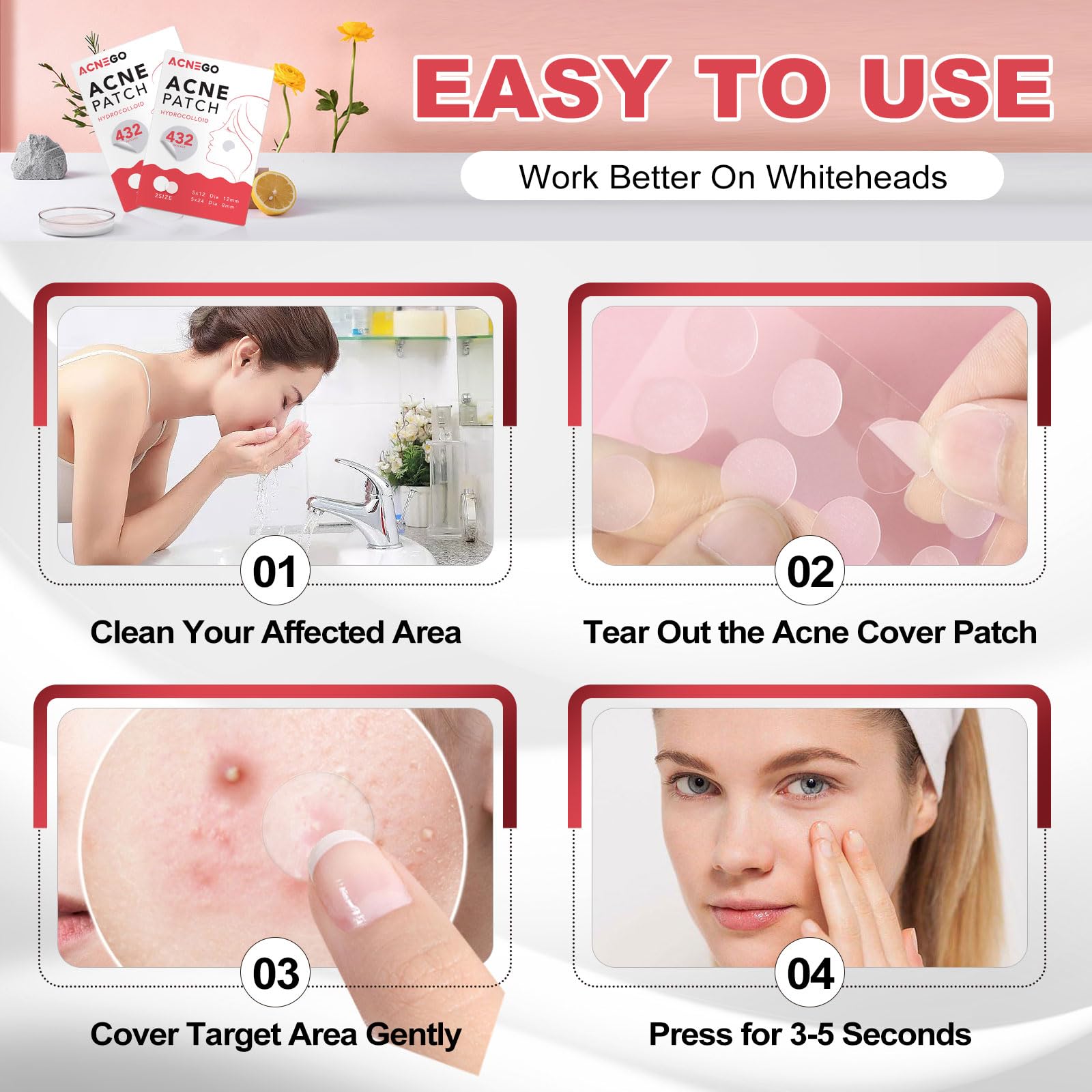 AcneGo 432 Counts Pimple Patches – Invisible Hydrocolloid Patches for All Skin Types