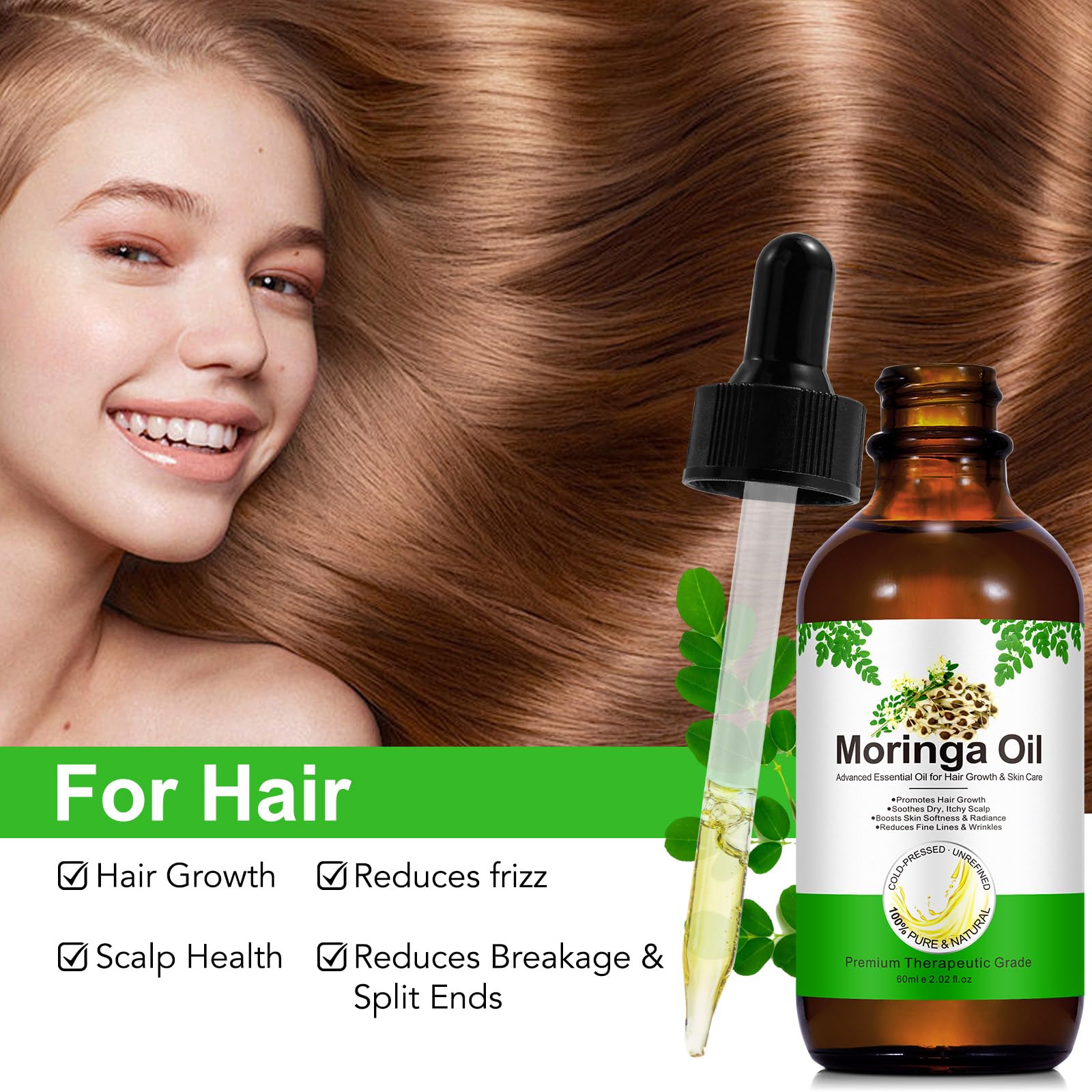 Acorn + Oak Premium Organic Moringa Oil – Cold-Pressed, Unrefined, 2 fl oz