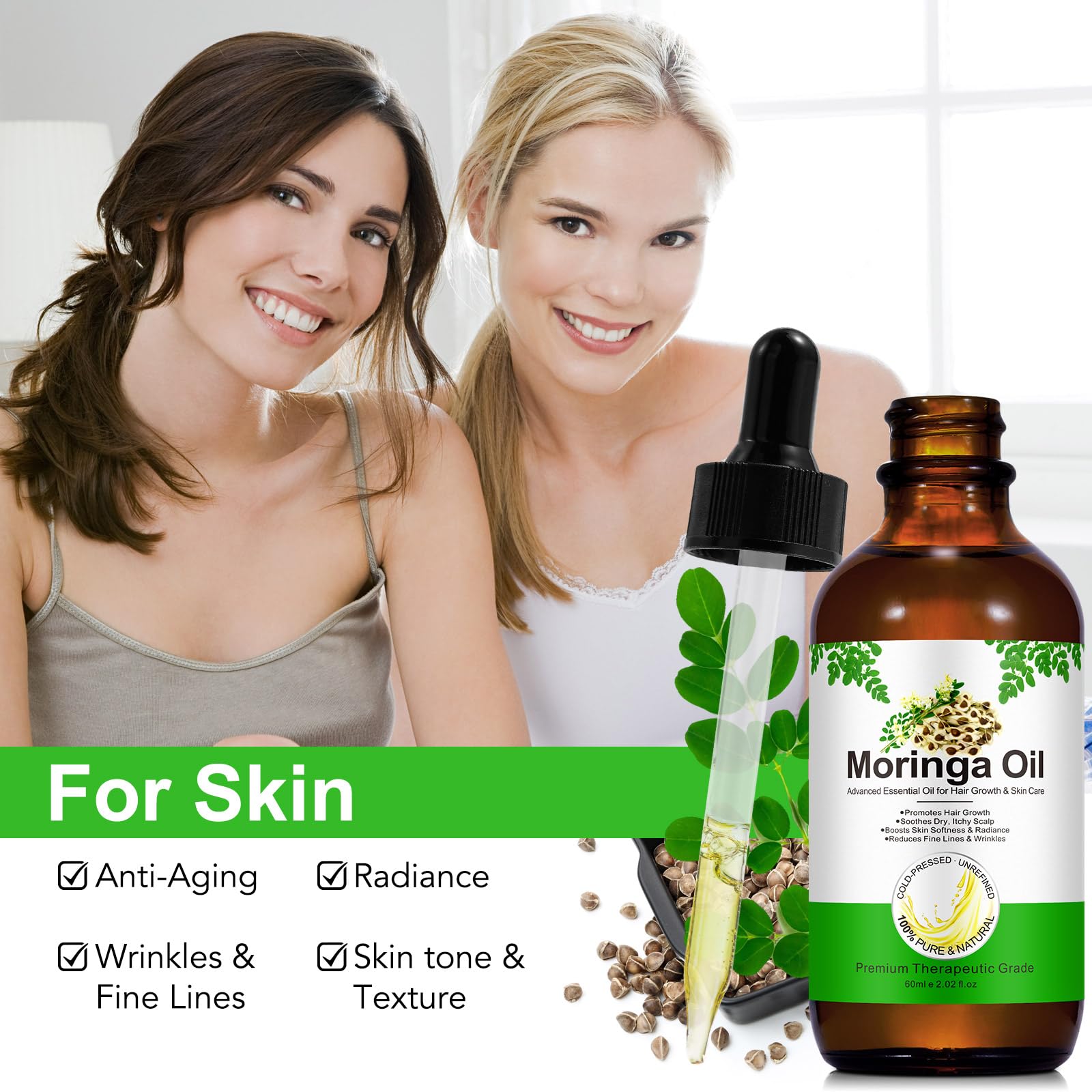 Acorn + Oak Premium Organic Moringa Oil – Cold-Pressed, Unrefined, 2 fl oz