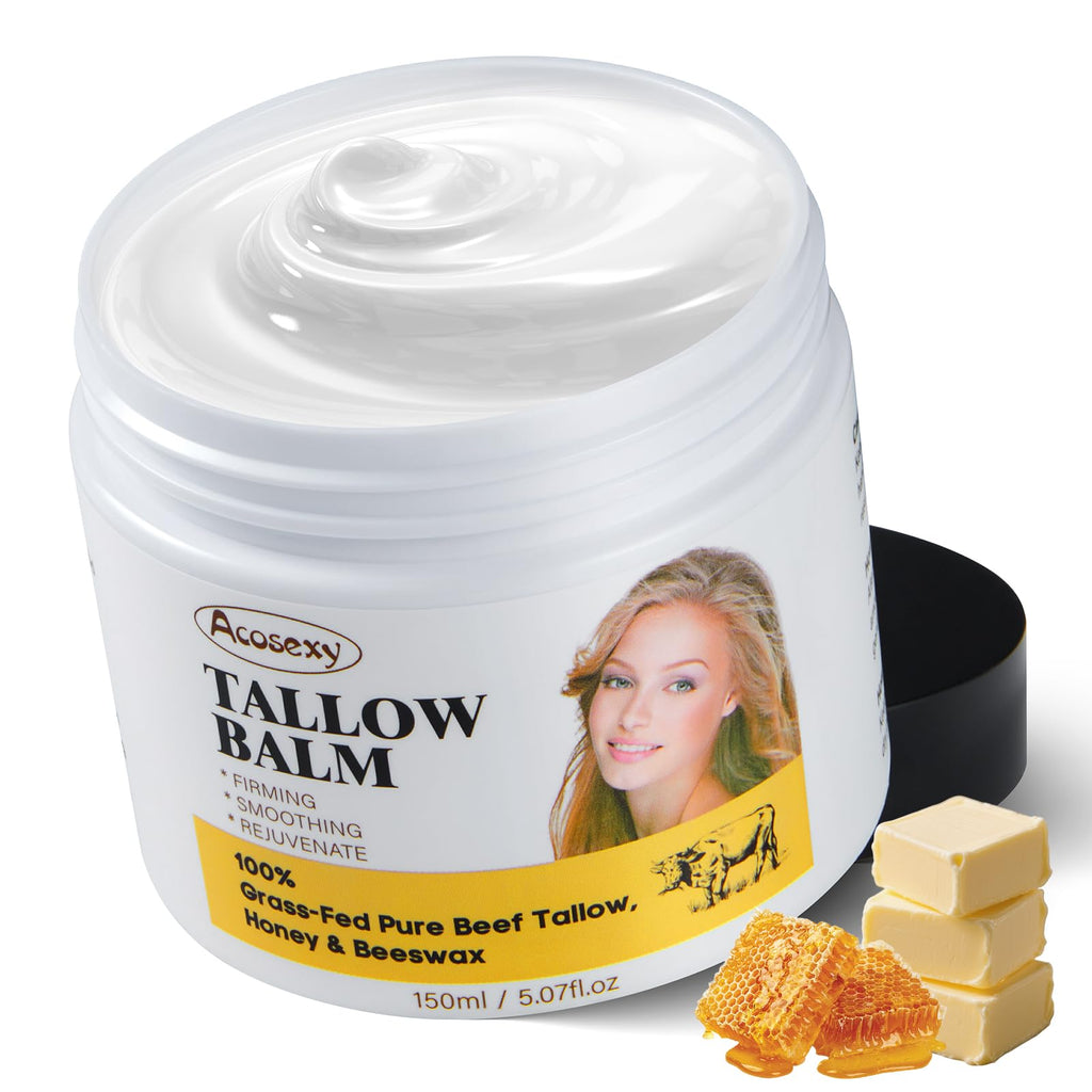 Acosexy Beef Tallow Face Balm – Handmade Whipped Balm with Shea Butter, Grass-Fed, 5.07 oz