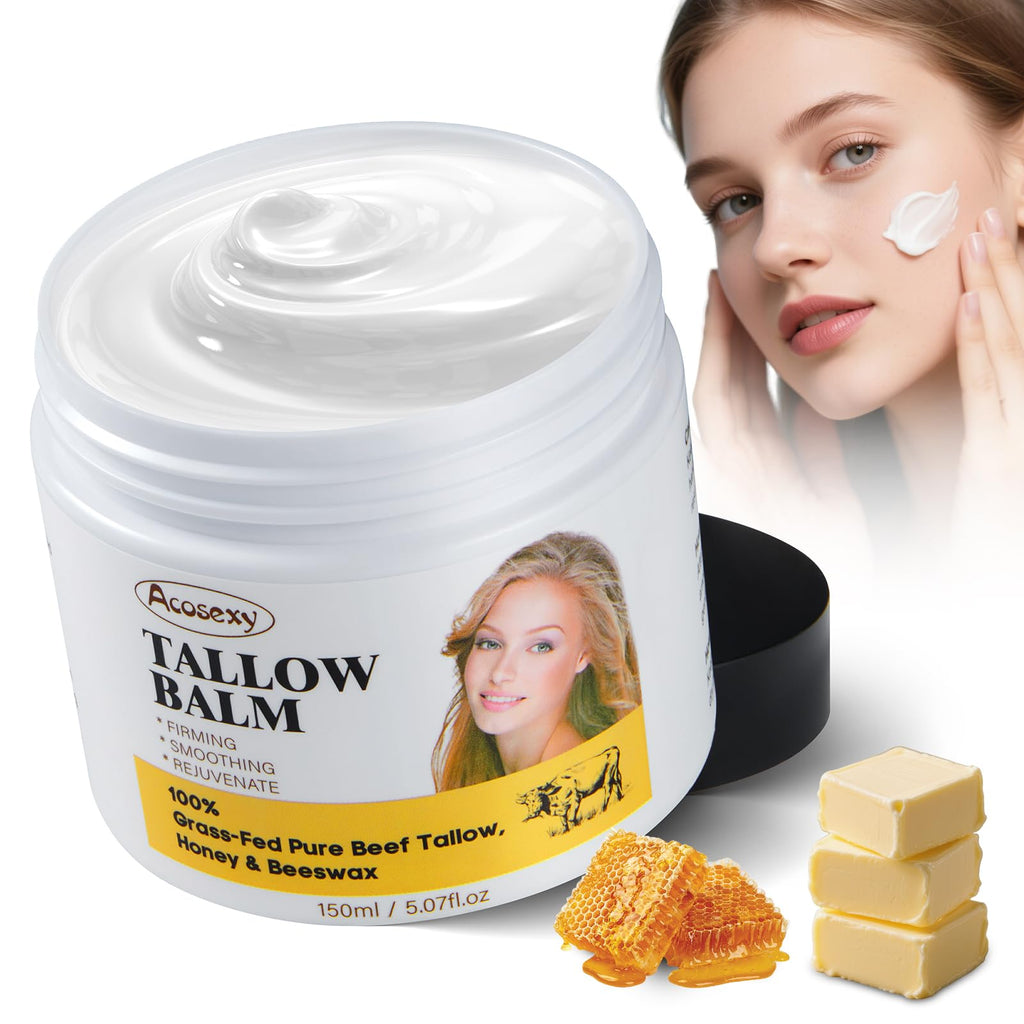 Acosexy Beef Tallow Face Balm – Handmade Whipped Balm with Shea Butter, Grass-Fed, 5.07 oz