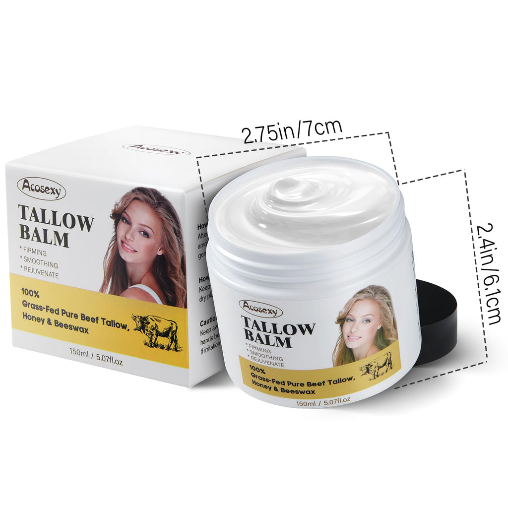 Acosexy Beef Tallow Face Balm – Handmade Whipped Balm with Shea Butter, Grass-Fed, 5.07 oz