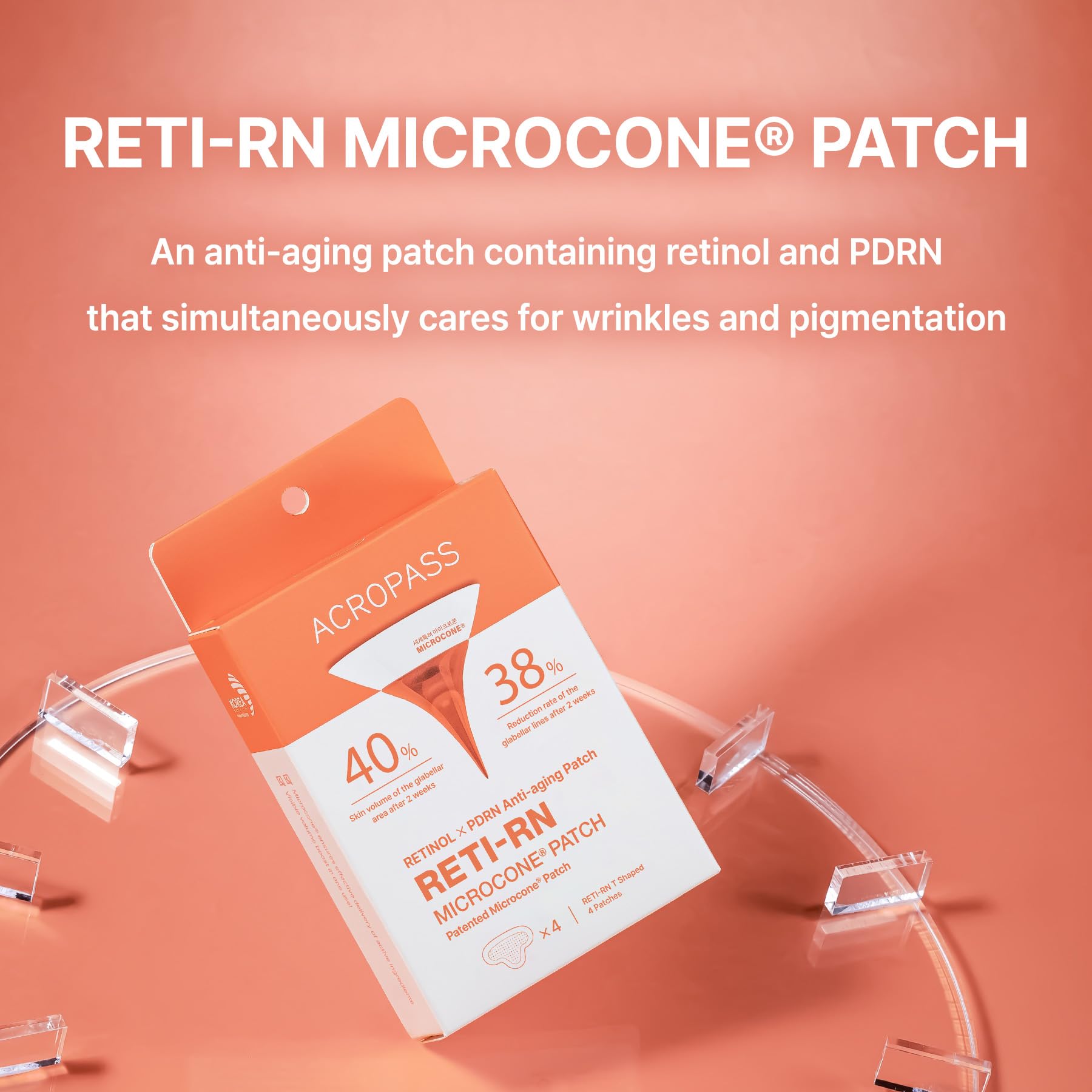 Acropass RETI-RN Microcone Patches | Deep Wrinkles, PDRN 10,000 ppm, Retinol 3,300 IU/g, Hyaluronic Acid – Slim Type (6 Count)