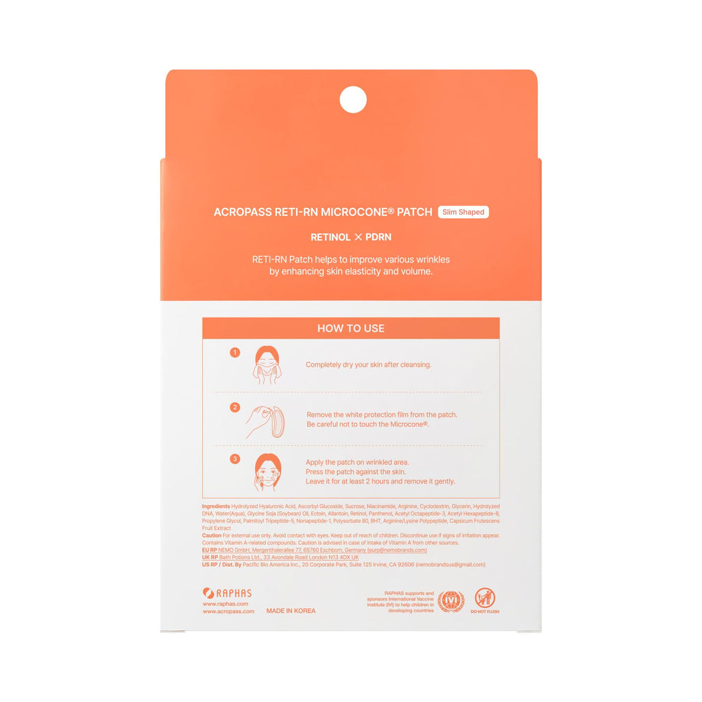 Acropass RETI-RN Microcone Patches | Deep Wrinkles, PDRN 10,000 ppm, Retinol 3,300 IU/g, Hyaluronic Acid – Slim Type (6 Count)