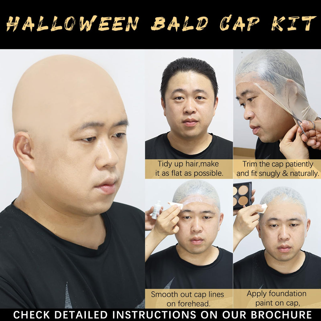 Actabostte Halloween Bald Cap Kit – Realistic Latex Bald Cap with Adhesive & Remover