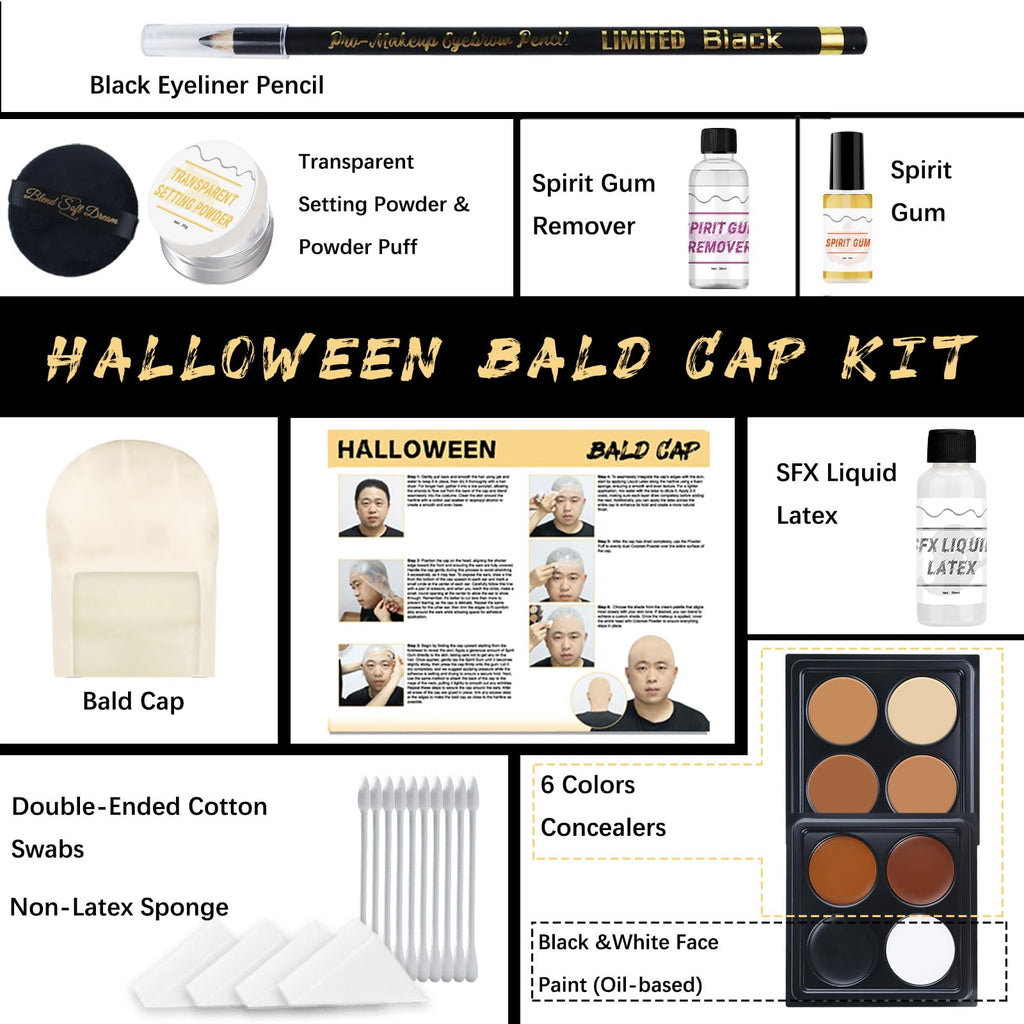 Actabostte Halloween Bald Cap Kit – Realistic Latex Bald Cap with Adhesive & Remover
