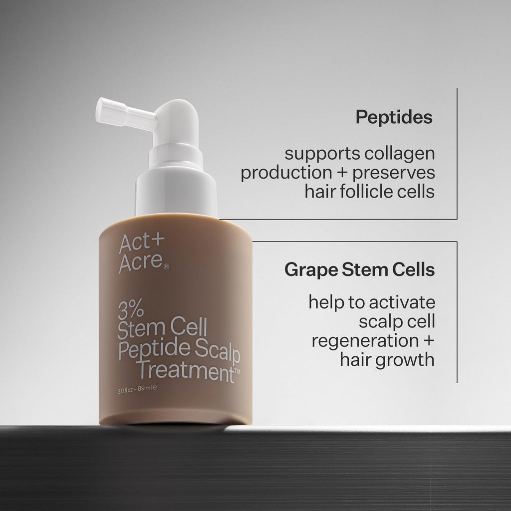 Act+Acre Cold Processed 3% Stem Cell Peptide Treatment – Boost Hair Density | Grape Stem Cells, Peptides + Caffeine | Vegan, Fragrance-Free | 3 fl oz