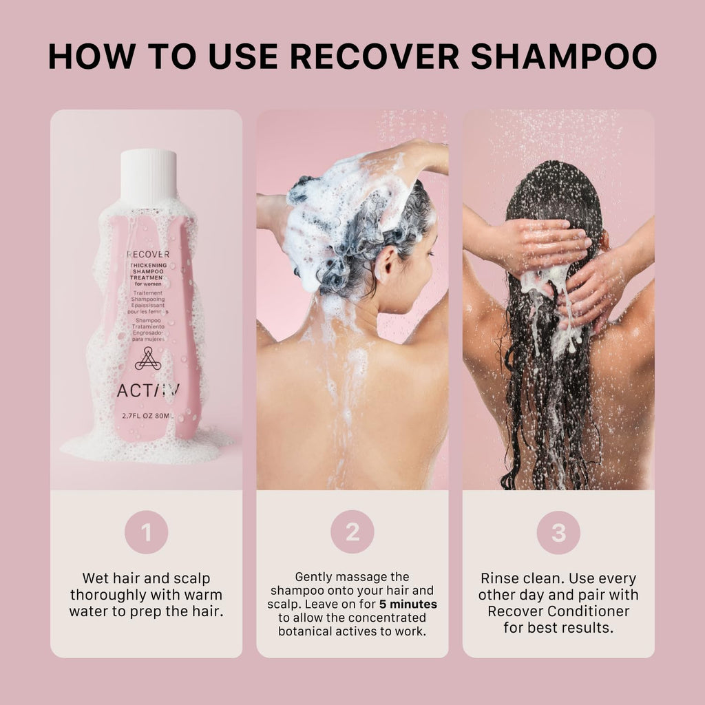 ACTIIV Recover Thickening Shampoo for Women | Fuller-Looking Hair, Plant-Based & Vegan | 80 mL