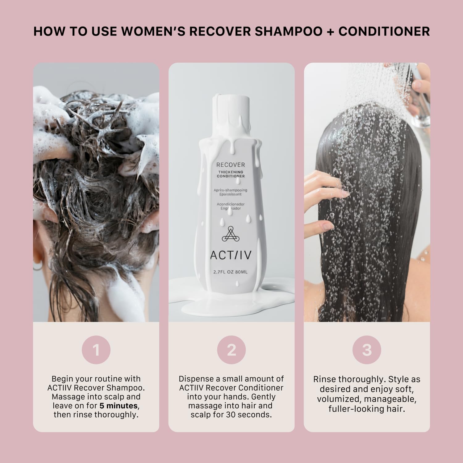 ACTIIV Recover Travel Duo for Women – Fuller-Looking Hair, Plant-Based, Color-Safe (2x2.7 oz)
