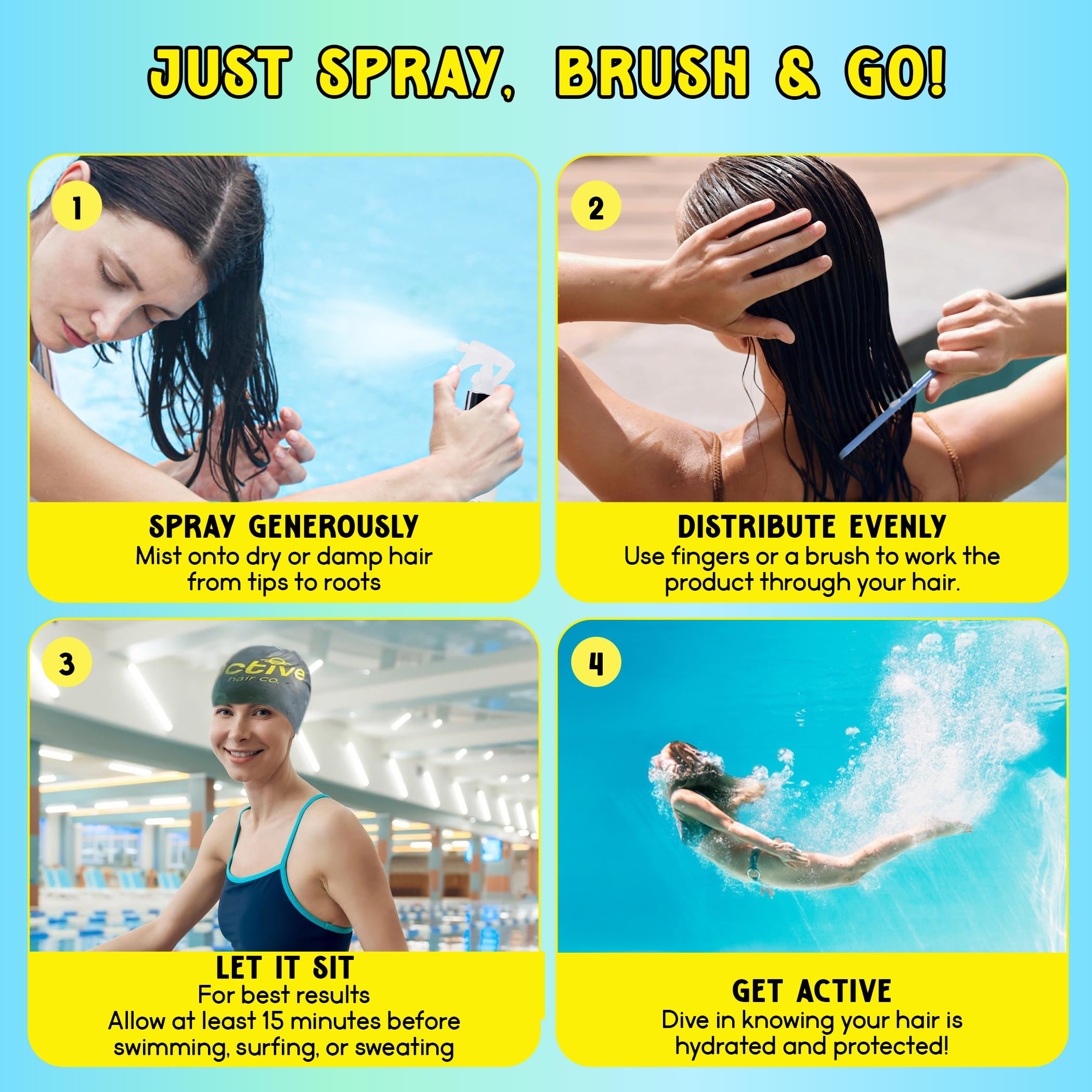 Active COCO Pre-Swim Hair Protection Spray – Chlorine, Salt Water & Heat Shield