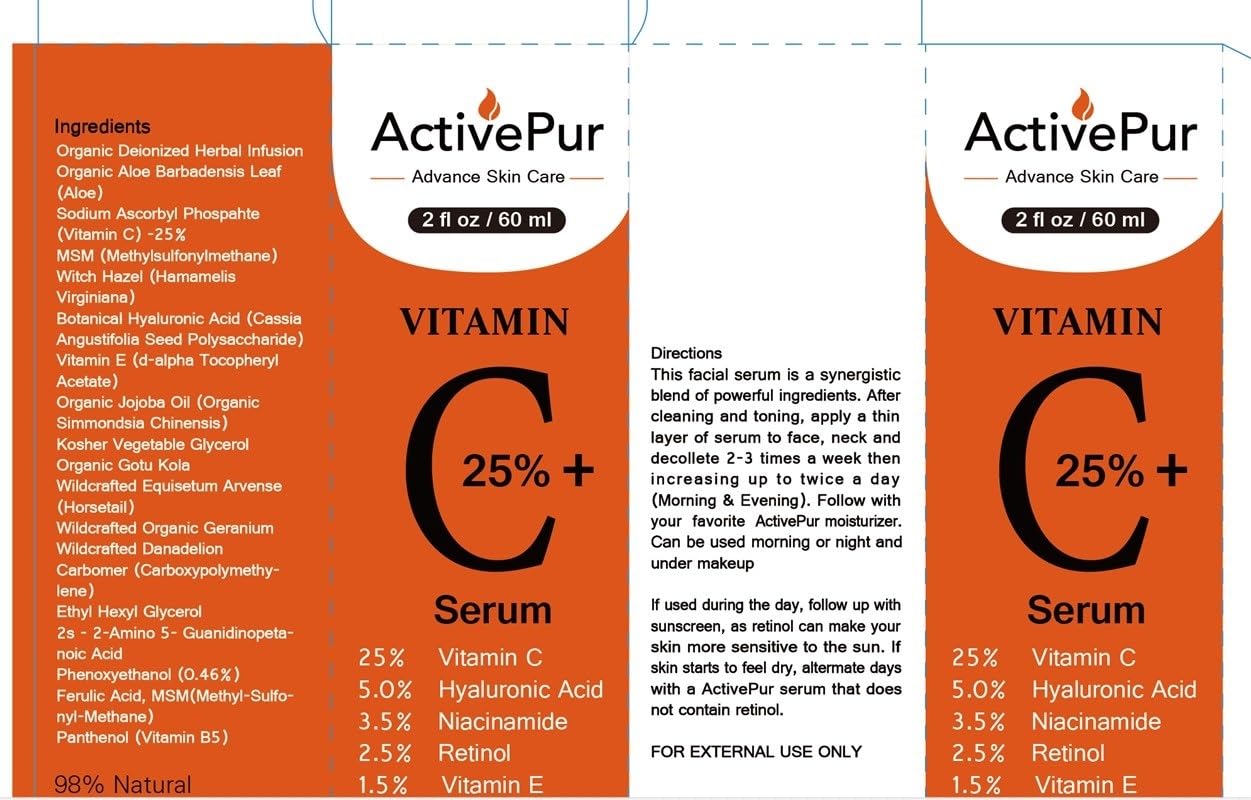 ActivePur Vitamin C Serum for Face 2oz | Hyaluronic Acid, Vitamin E + B5