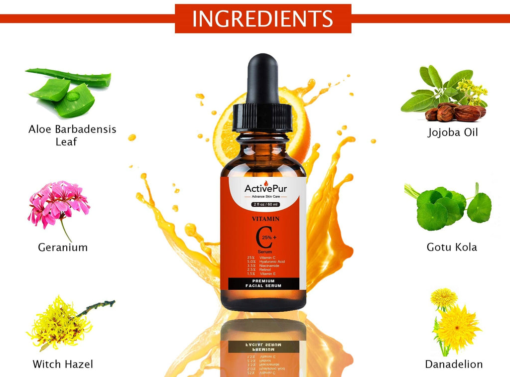 ActivePur Vitamin C Serum for Face 2oz | Hyaluronic Acid, Vitamin E + B5