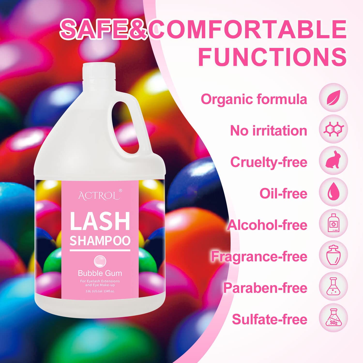 ACTROL Eyelash Extension Cleanser Gallon 3.8L – Foaming Lash Shampoo, Paraben & Sulfate Free