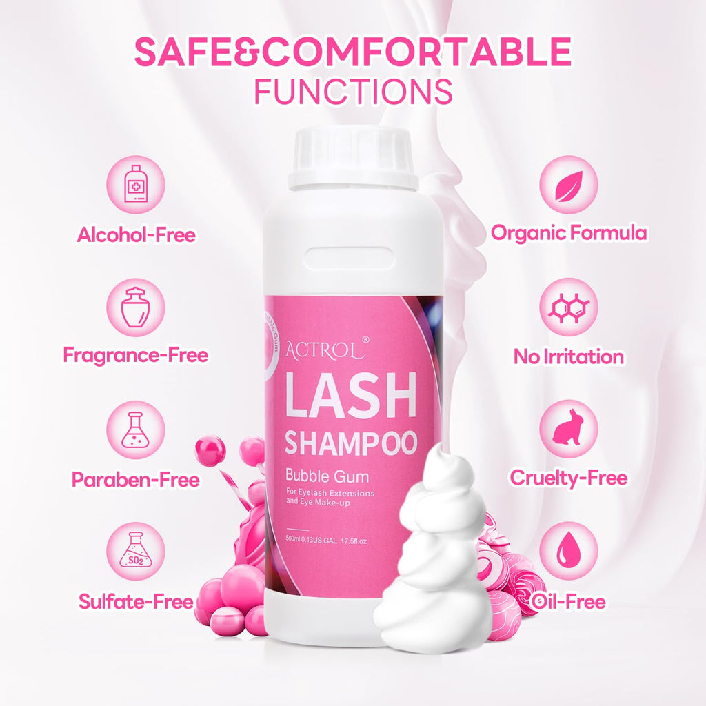 ACTROL Eyelash Extension Cleanser Bubble Gum 500ml – Paraben & Sulfate Free, Salon & Home Care
