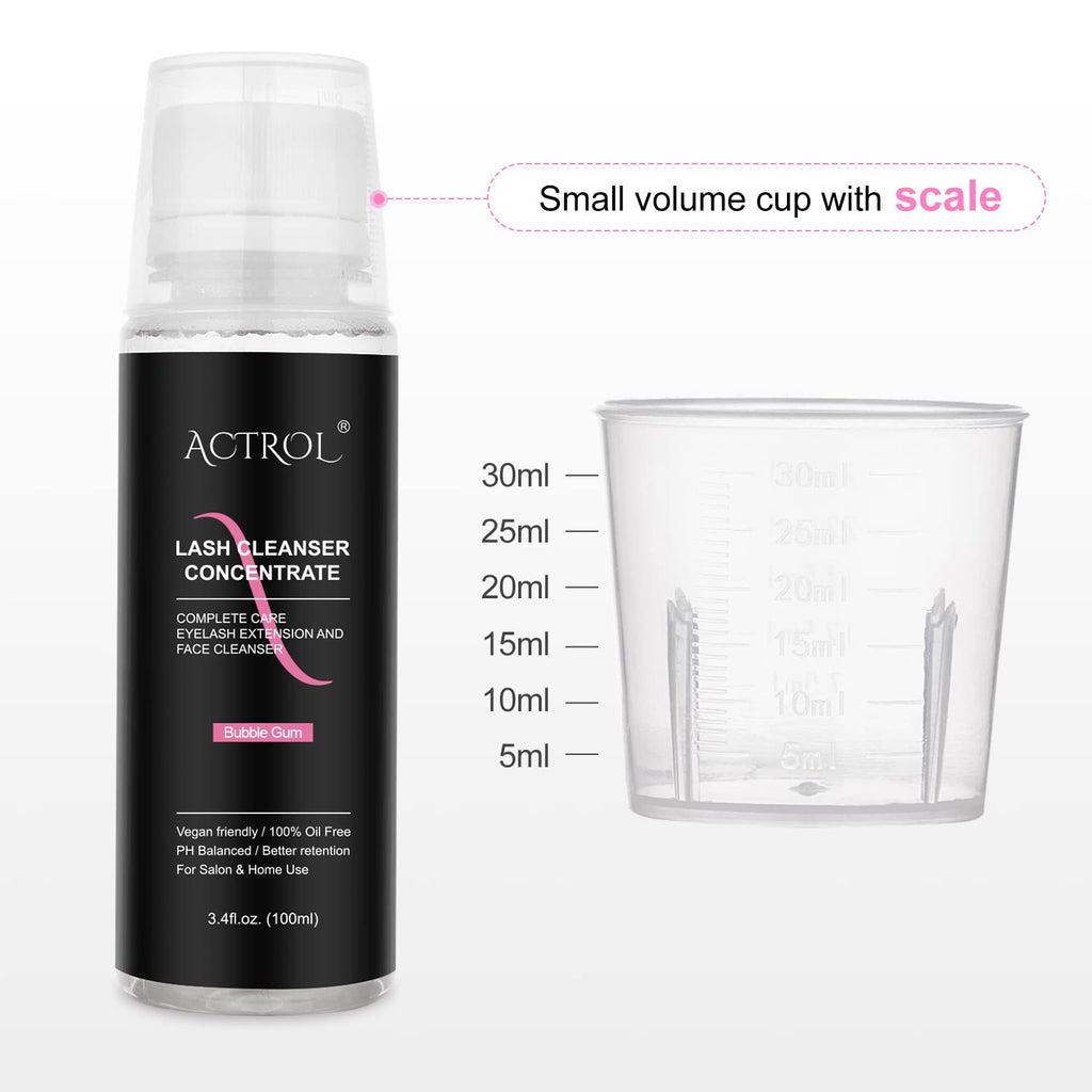 ACTROL Eyelash Cleanser Concentrate 100ml Bubble Gum – Foaming Lash Shampoo for Extensions (Makes 40 Bottles)