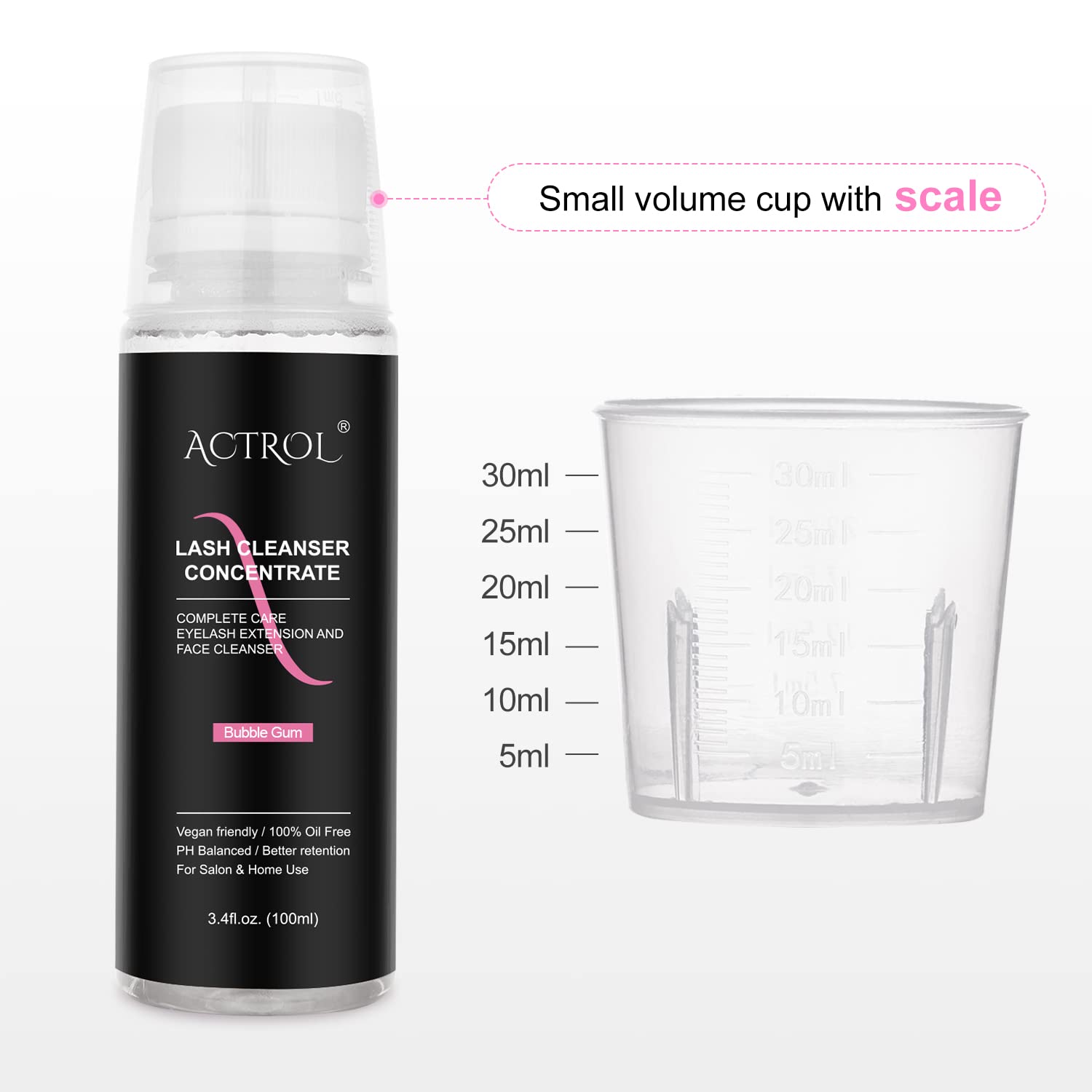 ACTROL Eyelash Cleanser Concentrate 100ml Bubble Gum – Foaming Lash Shampoo for Extensions (Makes 40 Bottles)