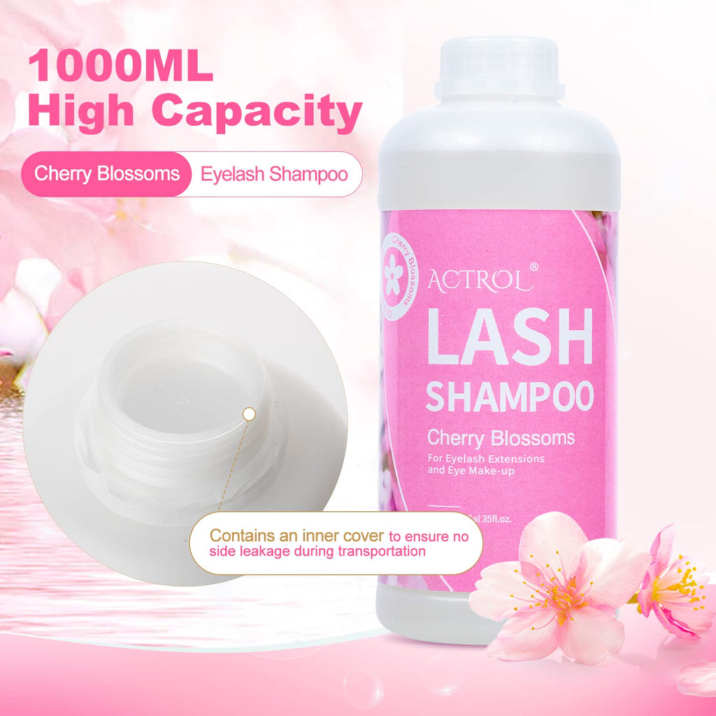 ACTROL Eyelash Extension Cleanser Cherry Blossom 1L | Natural Foaming Lash Shampoo for Salon & Home Care