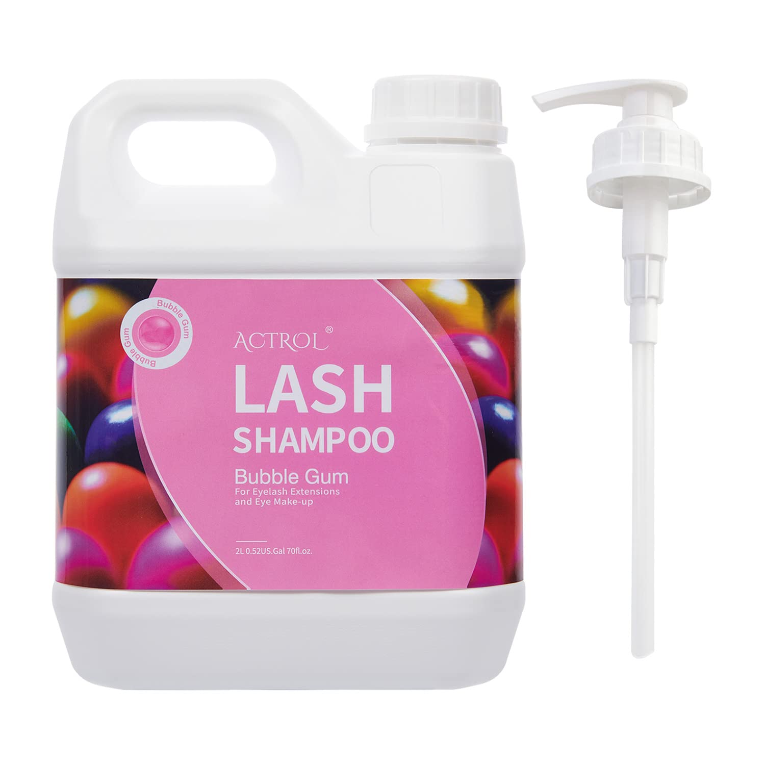 ACTROL Eyelash Cleanser Bubble Gum 2L – Natural Lash Extension Shampoo, Paraben & Sulfate Free, Salon & Home Use
