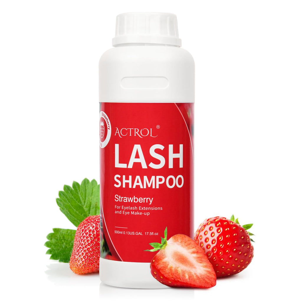 ACTROL Eyelash Extension Cleanser 500ml – Strawberry Natural Lash Shampoo, Paraben & Sulfate Free