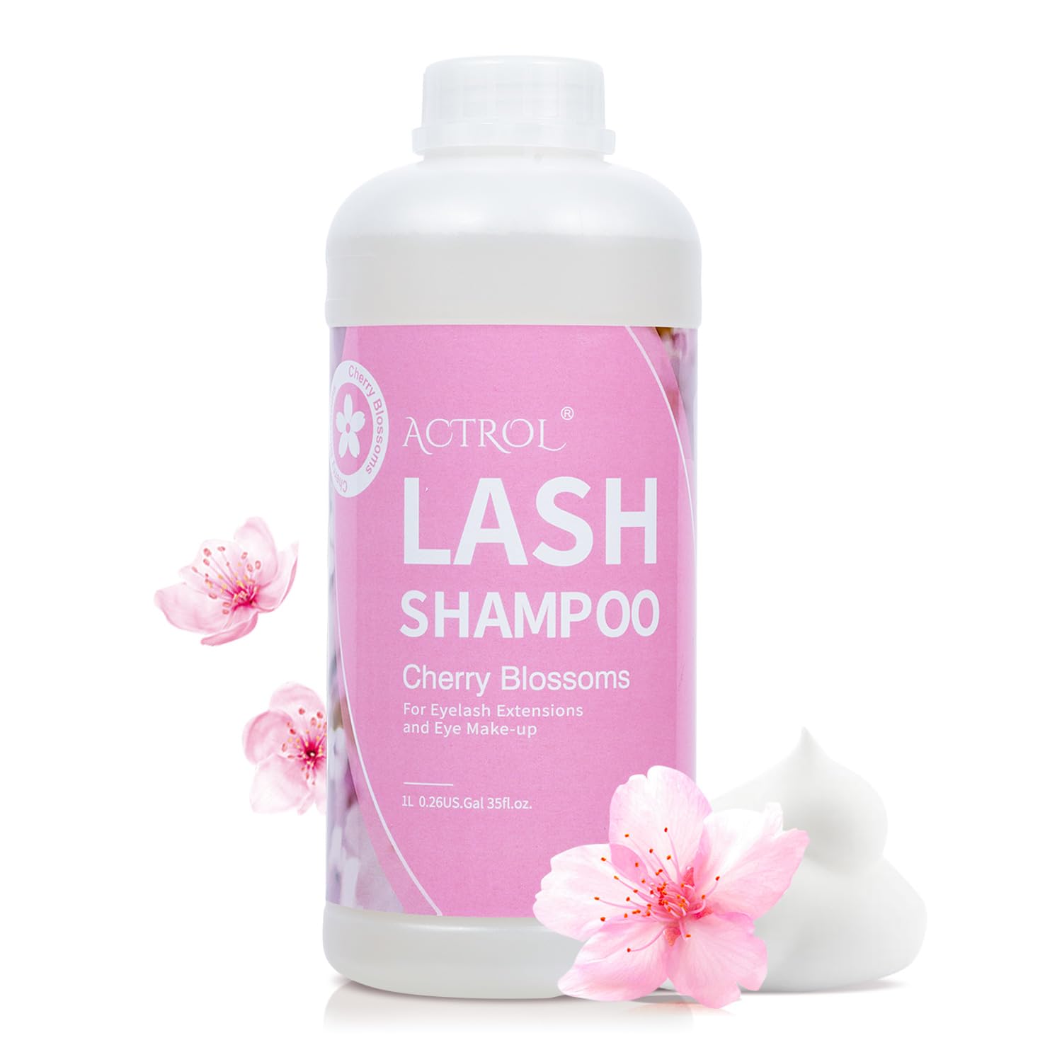 ACTROL Eyelash Extension Cleanser Cherry Blossom 1L | Natural Foaming Lash Shampoo for Salon & Home Care