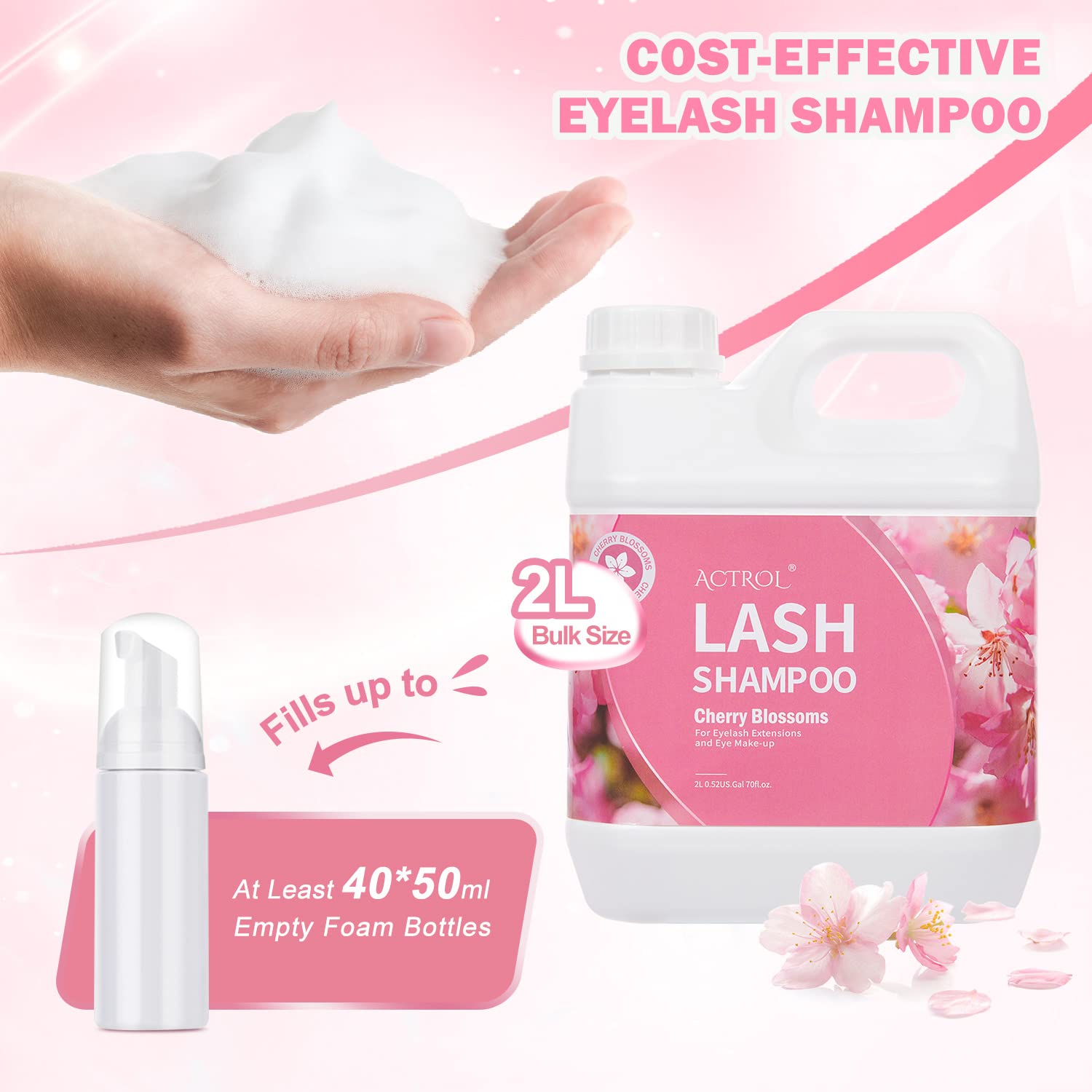 ACTROL Eyelash Extension Cleanser Cherry Blossom 2L – Paraben & Sulfate Free, Salon & Home Use