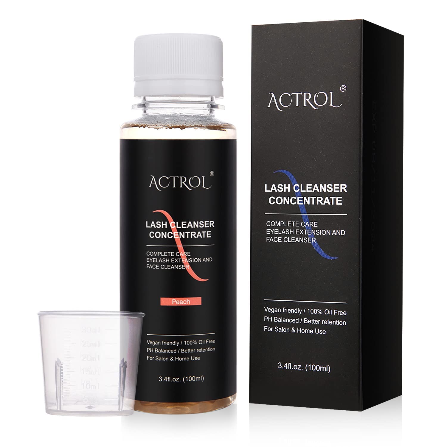 ACTROL Eyelash Cleanser Concentrate 100ml – Peach Foaming Lash Shampoo for Extensions