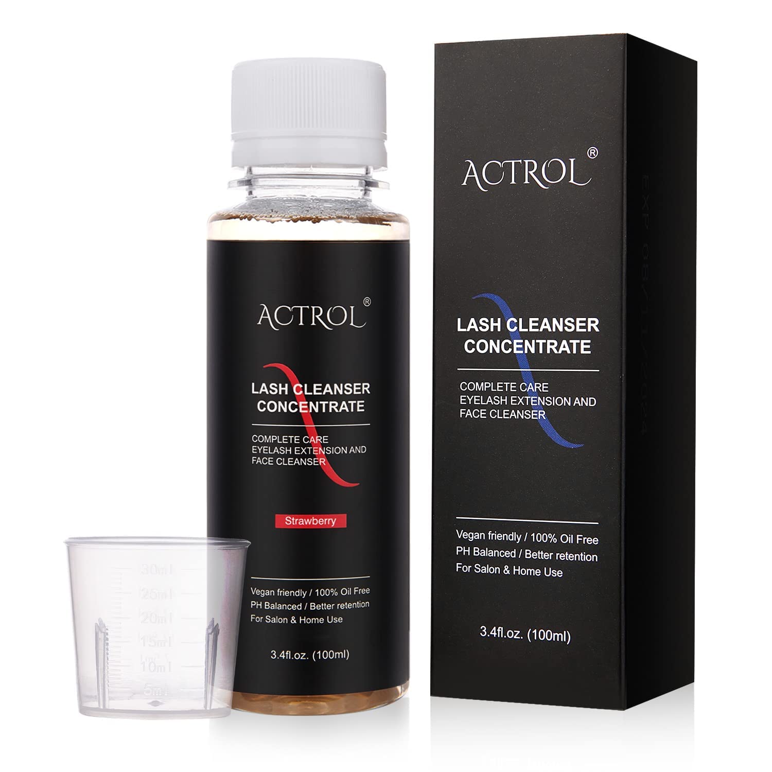 ACTROL Eyelash Cleanser Concentrate 100ml - Strawberry Lash Shampoo for Extensions